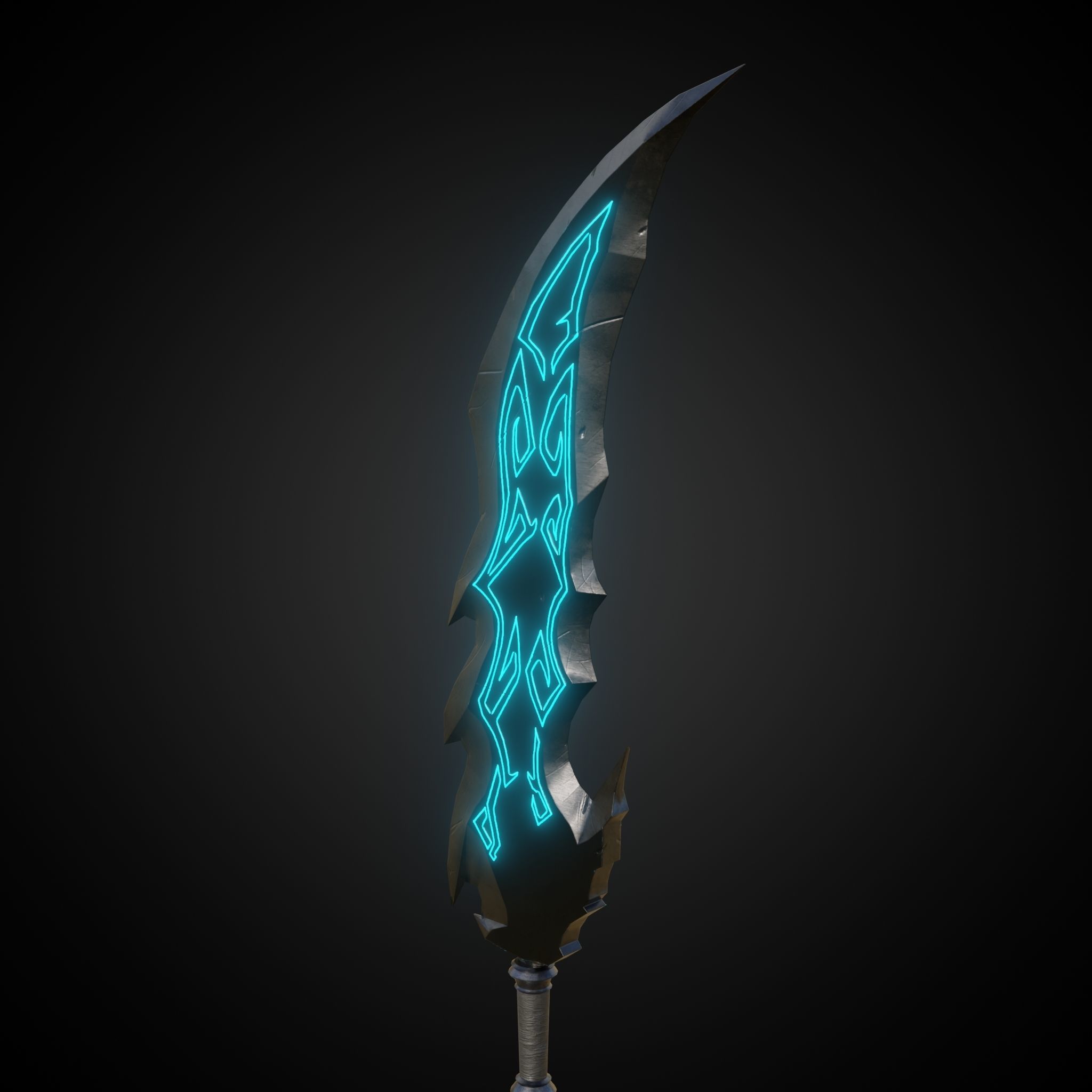 Wounded Sword Emissive Cyan Low-poly 3D model_7