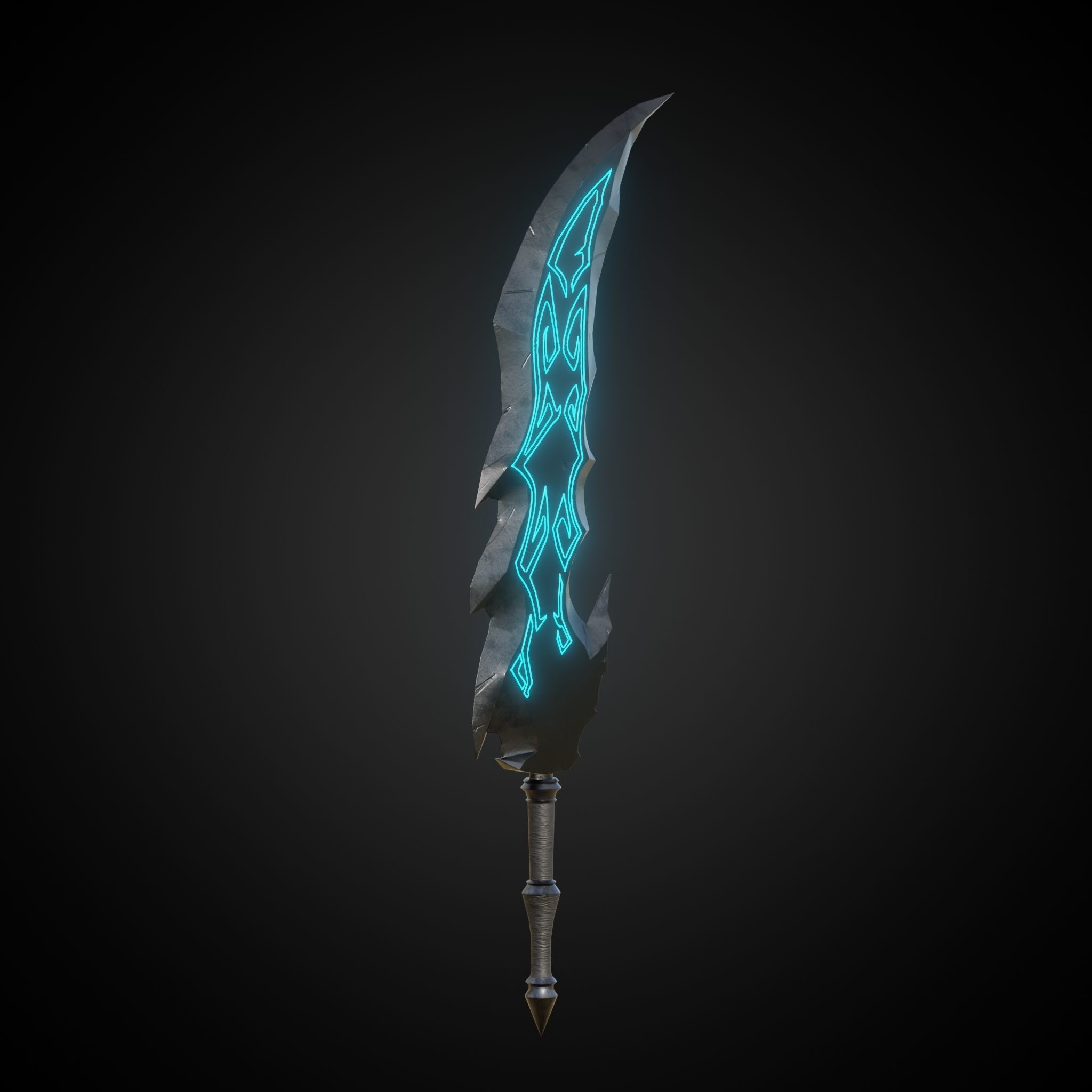 Wounded Sword Emissive Cyan Low-poly 3D model_1