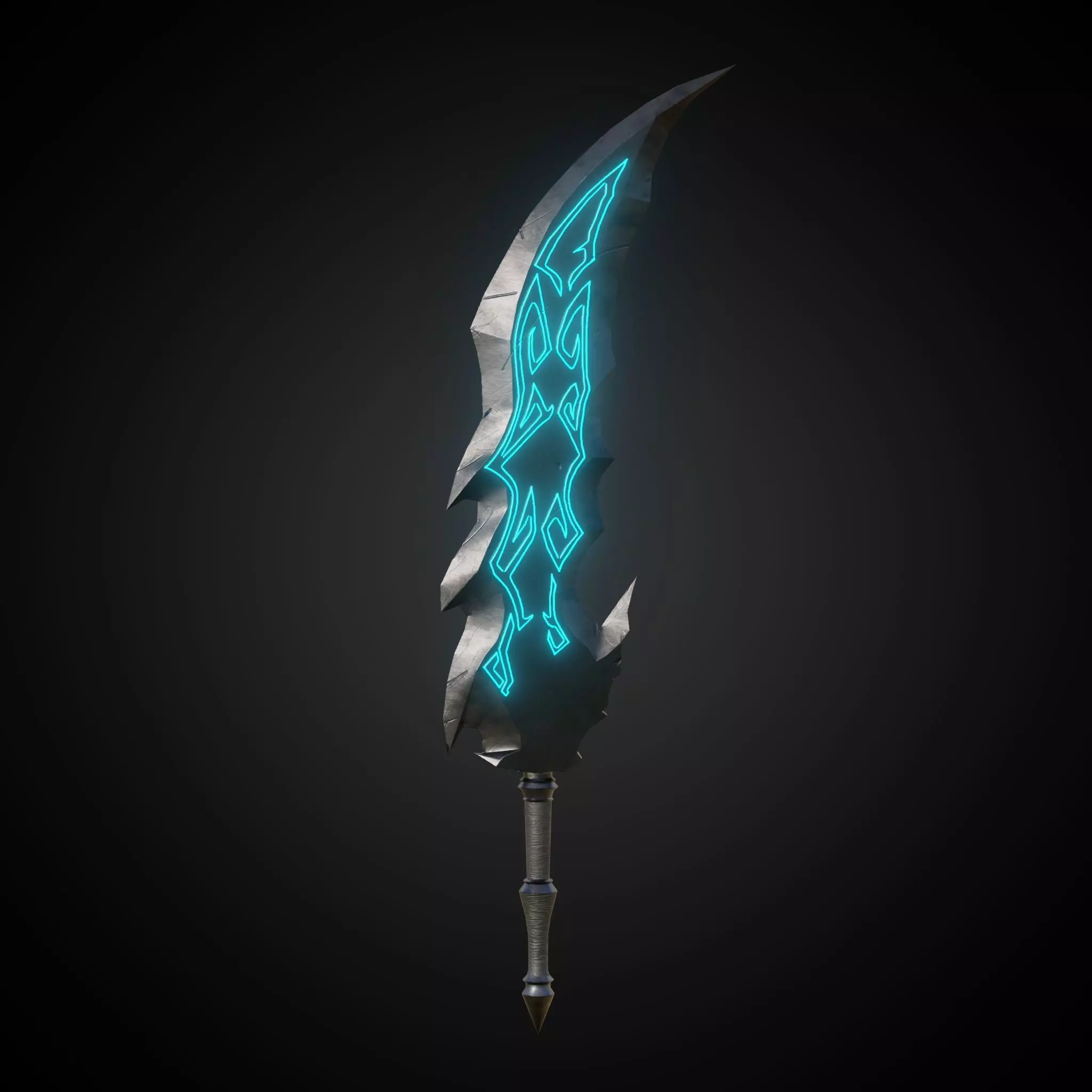 Wounded Sword Emissive Cyan Low-poly 3D model_0