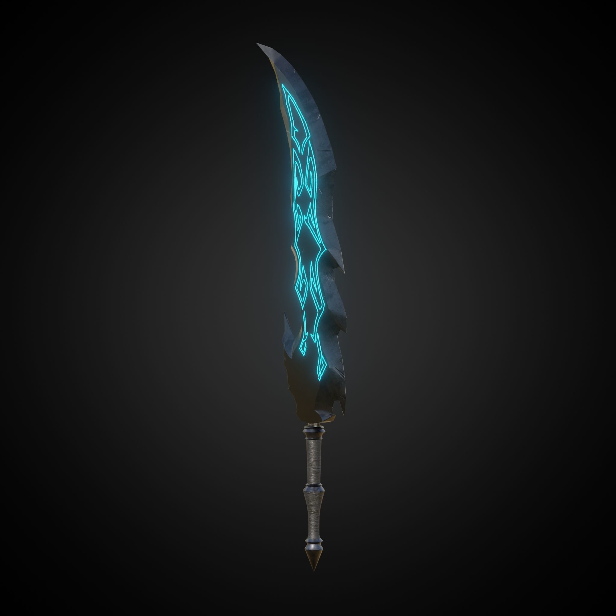 Wounded Sword Emissive Cyan Low-poly 3D model_2