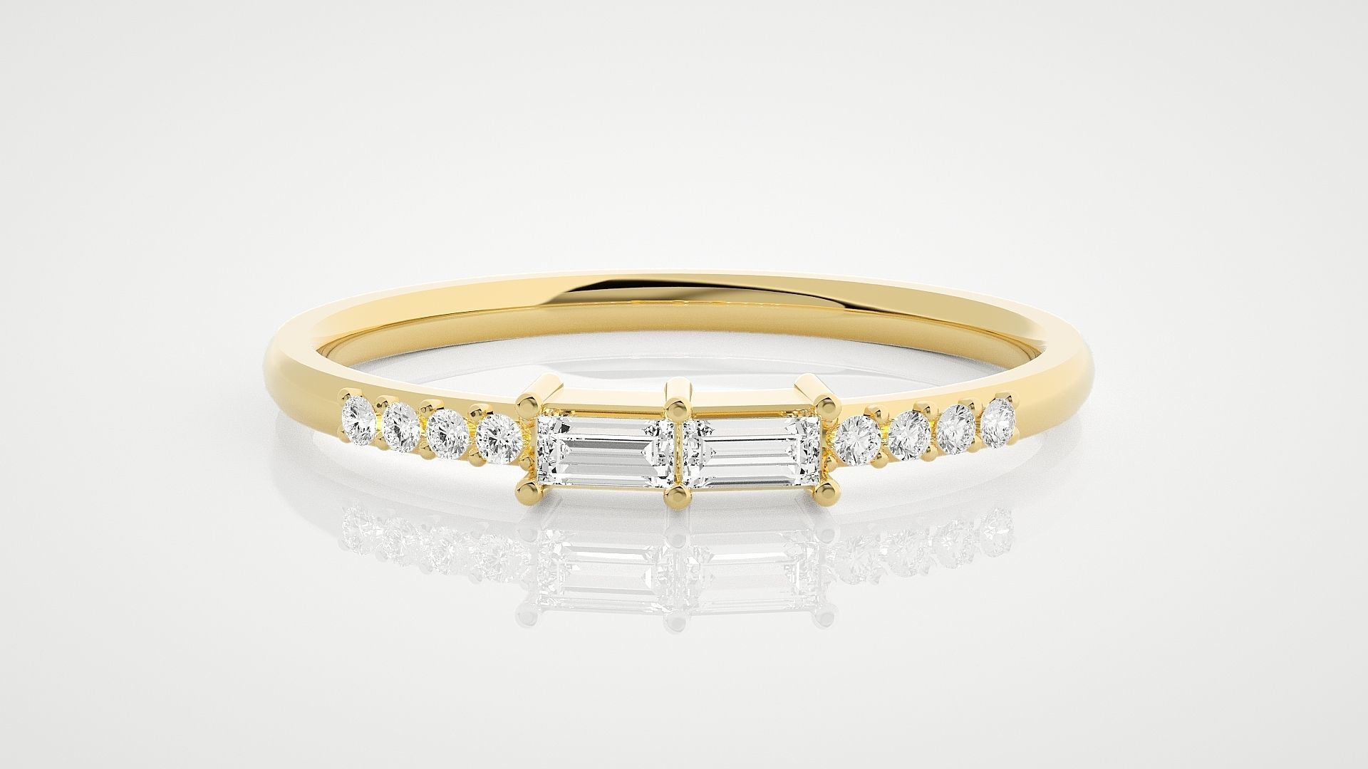 Ultra Light wt minimalist baguette diamond ring 3dm stl renders 3D print model_7