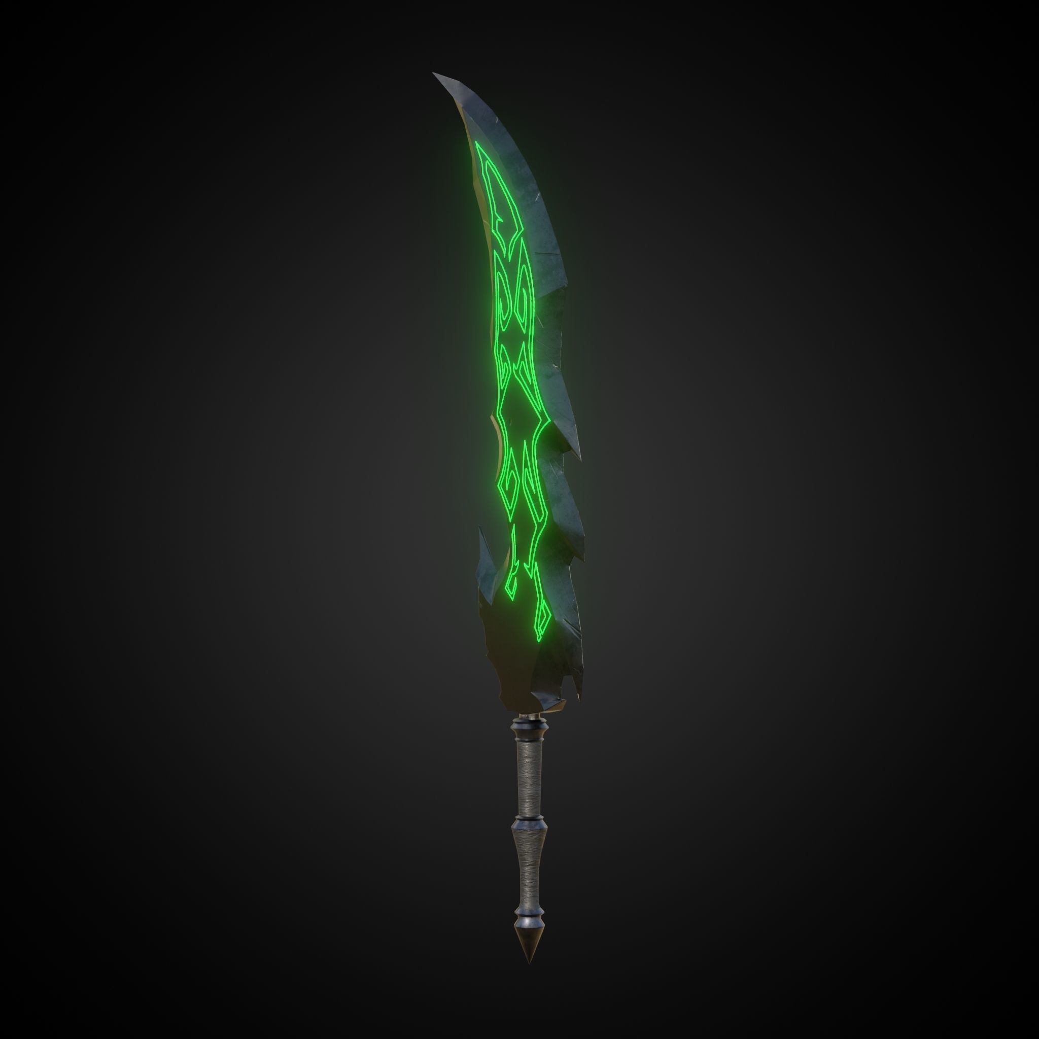 Wounded Sword Emissive Green Low-poly 3D model_2