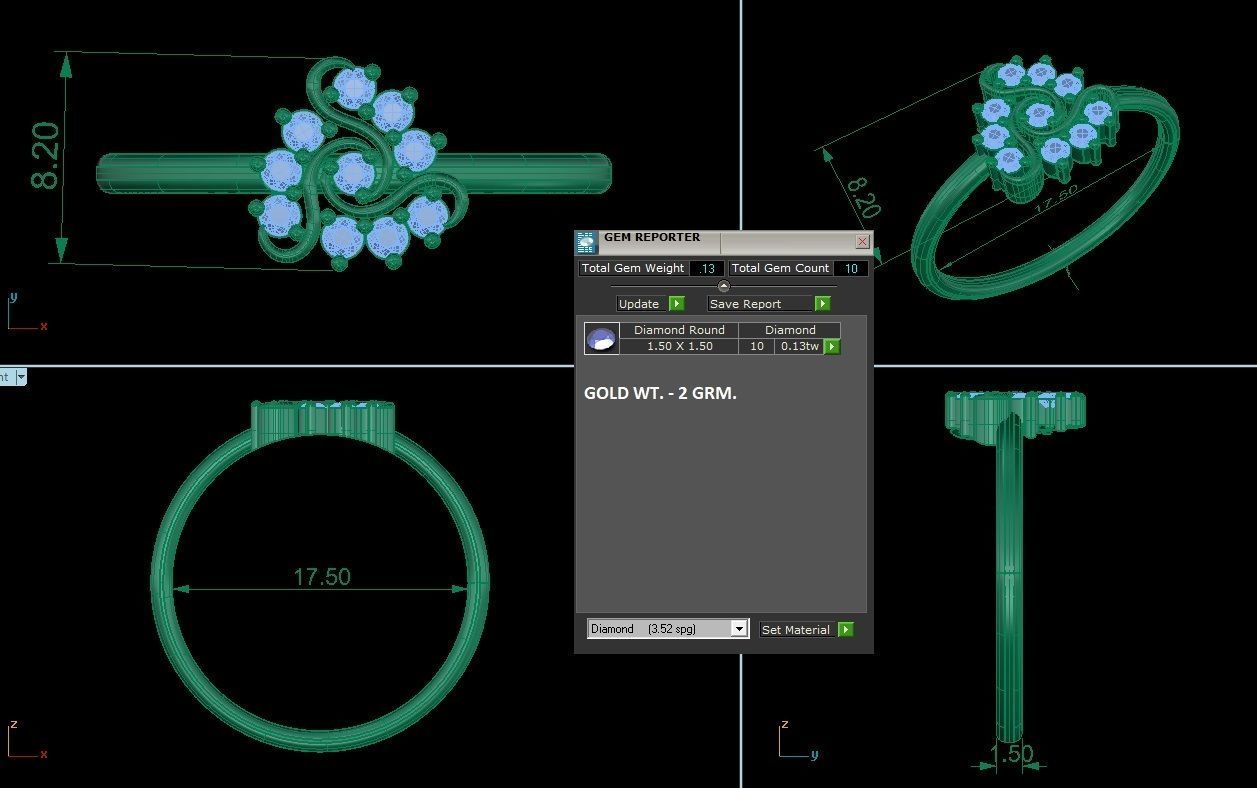 Flower Ultra Light wt minimalist diamond ring 3dm stl renders 3D print model_3