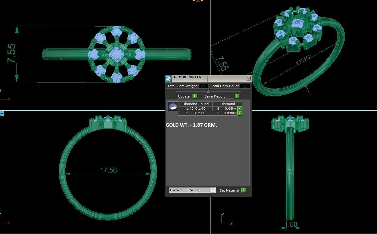 Flower Ultra Light wt minimalist diamond ring 3dm stl renders 3D print model_3