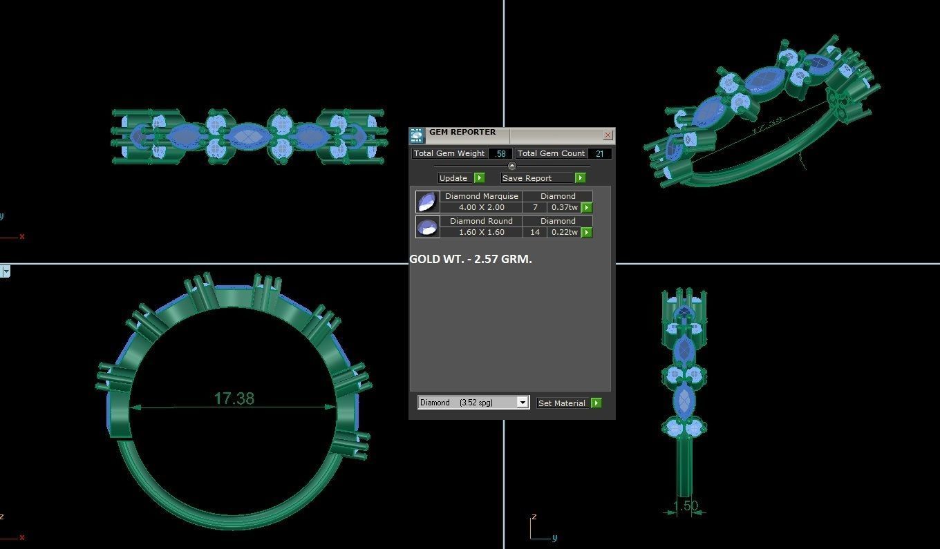 Flower Ultra Light wt minimalist  marquise diamond ring 3dm stl 3D print model_3
