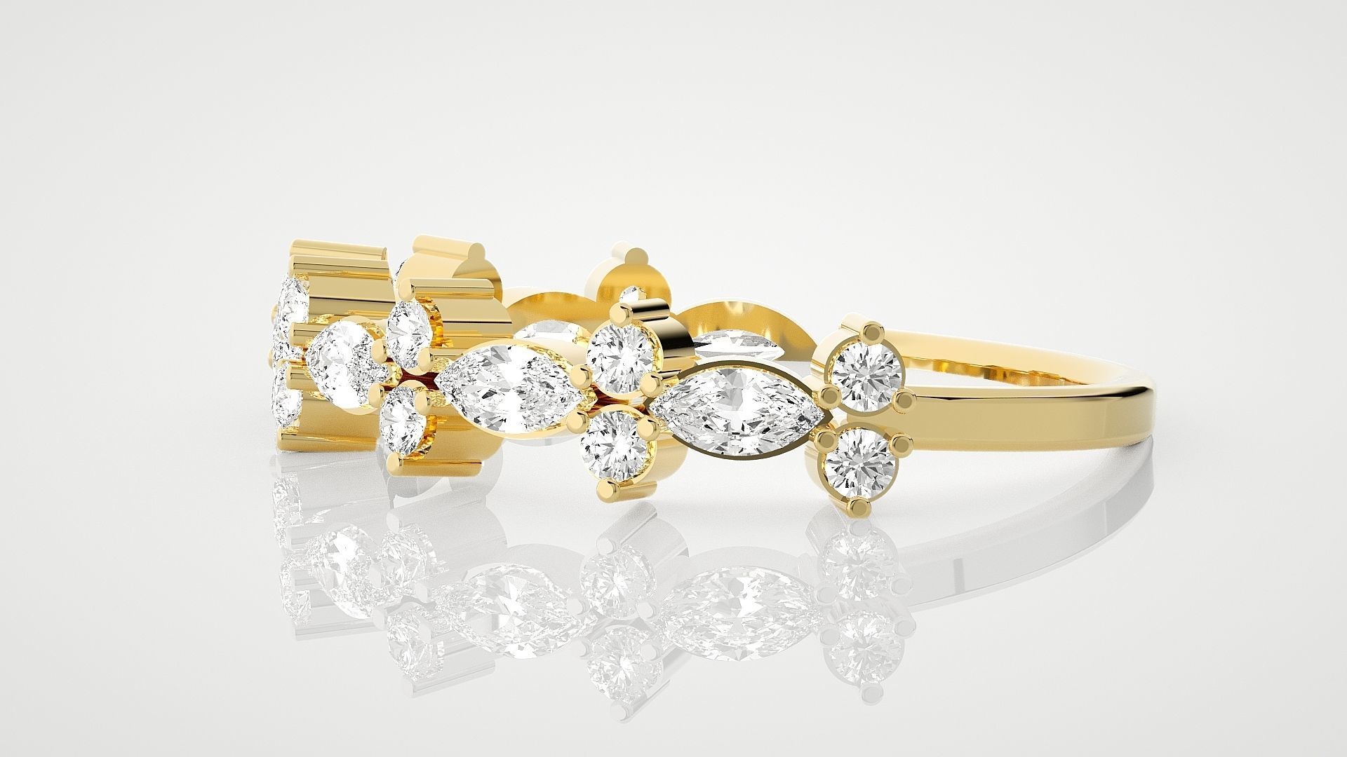 Flower Ultra Light wt minimalist  marquise diamond ring 3dm stl 3D print model_9