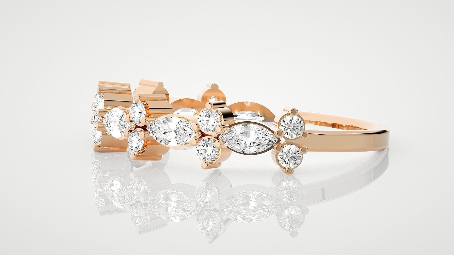 Flower Ultra Light wt minimalist  marquise diamond ring 3dm stl 3D print model_2