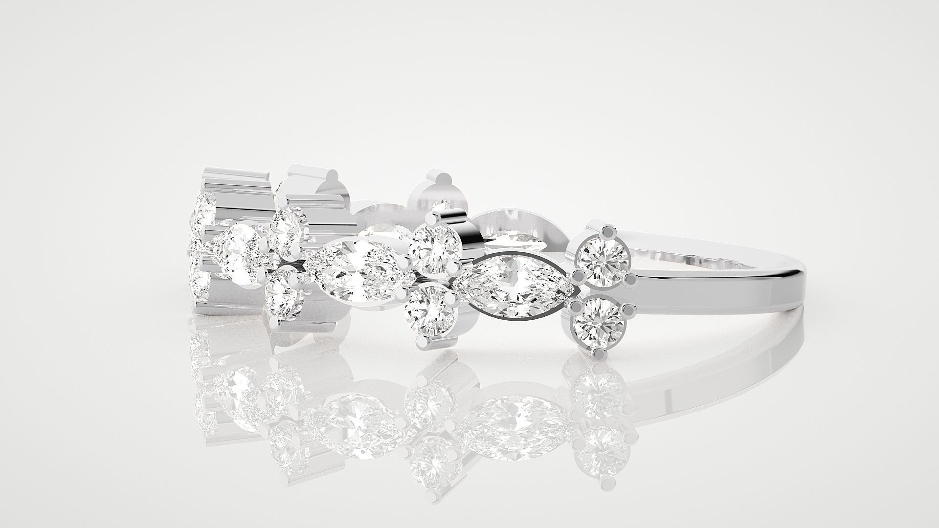 Flower Ultra Light wt minimalist  marquise diamond ring 3dm stl 3D print model_6