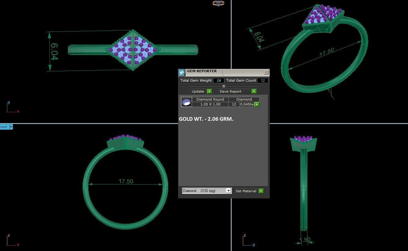 Diamond Head Ultra Light wt minimalist diamond ring 3dm stl 3D print model_3