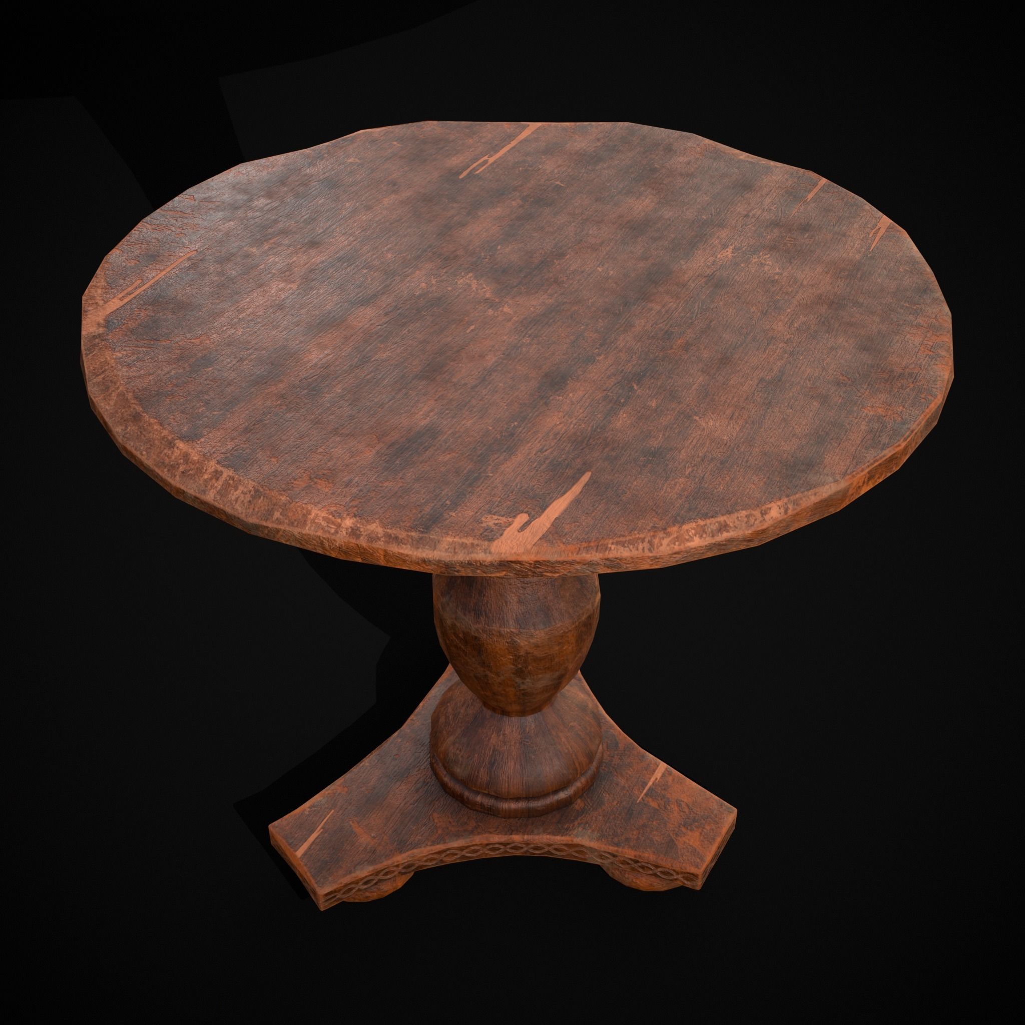 Round Worn Medieval Table Low-poly 3D model_17