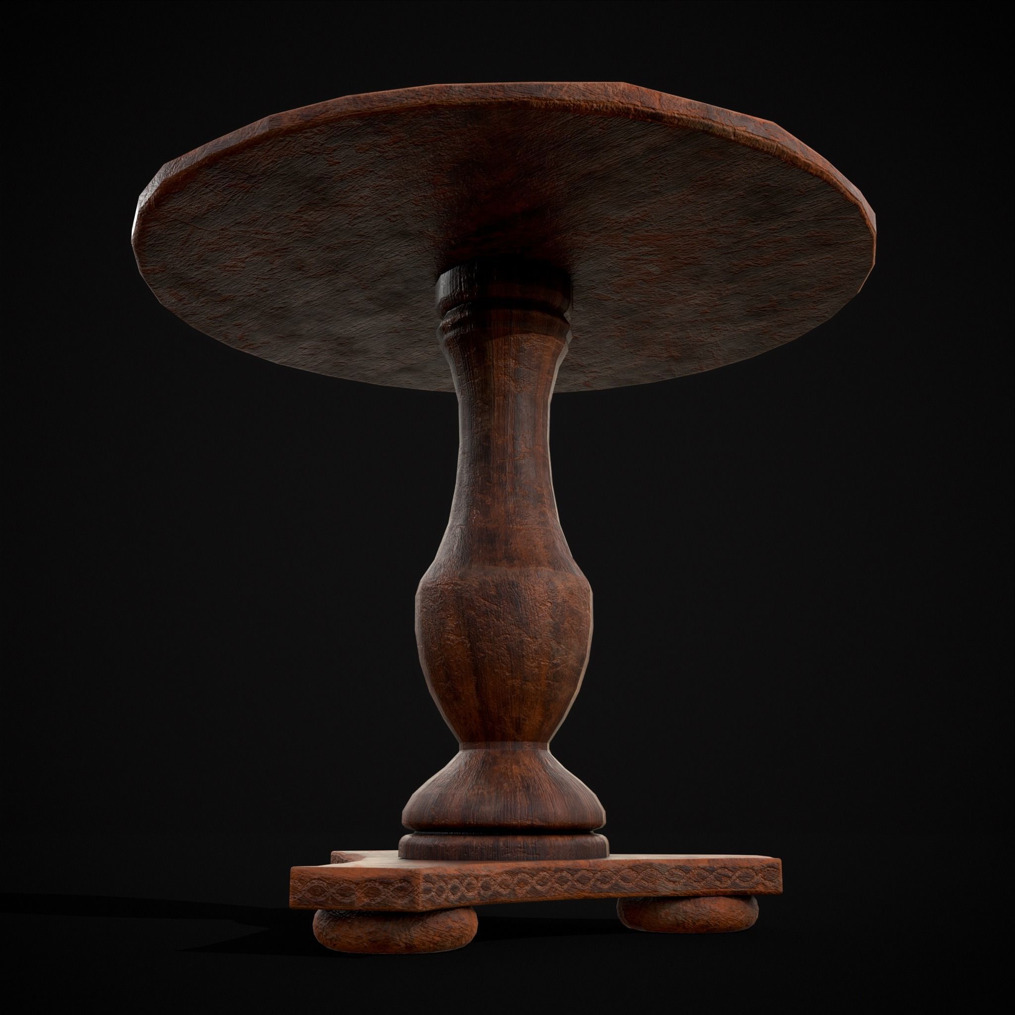 Round Worn Medieval Table Low-poly 3D model_9