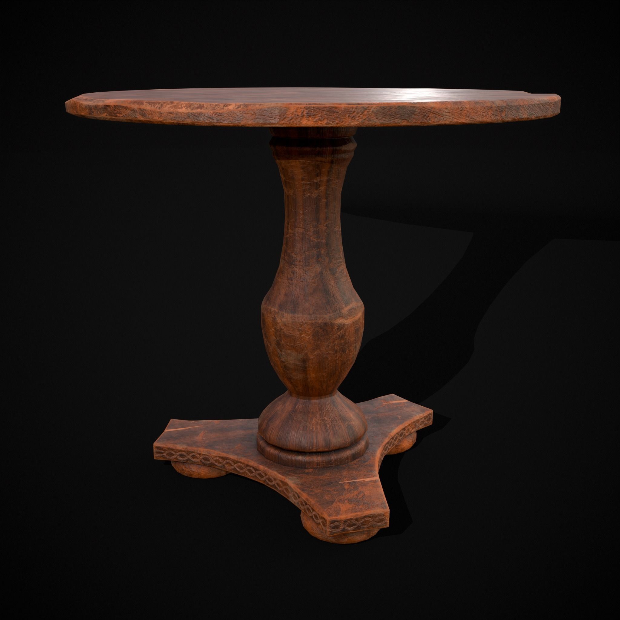 Round Worn Medieval Table Low-poly 3D model_5