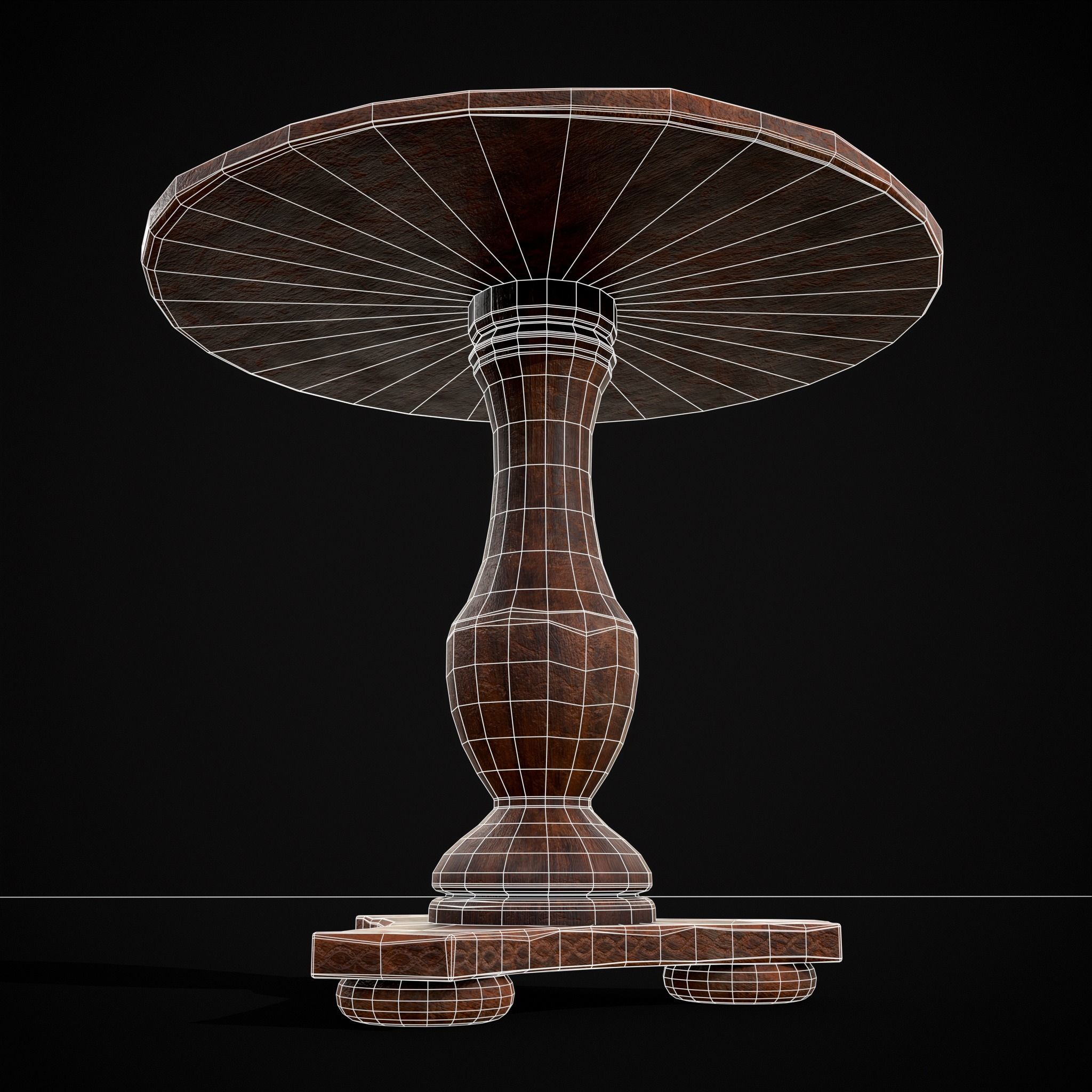 Round Worn Medieval Table Low-poly 3D model_10