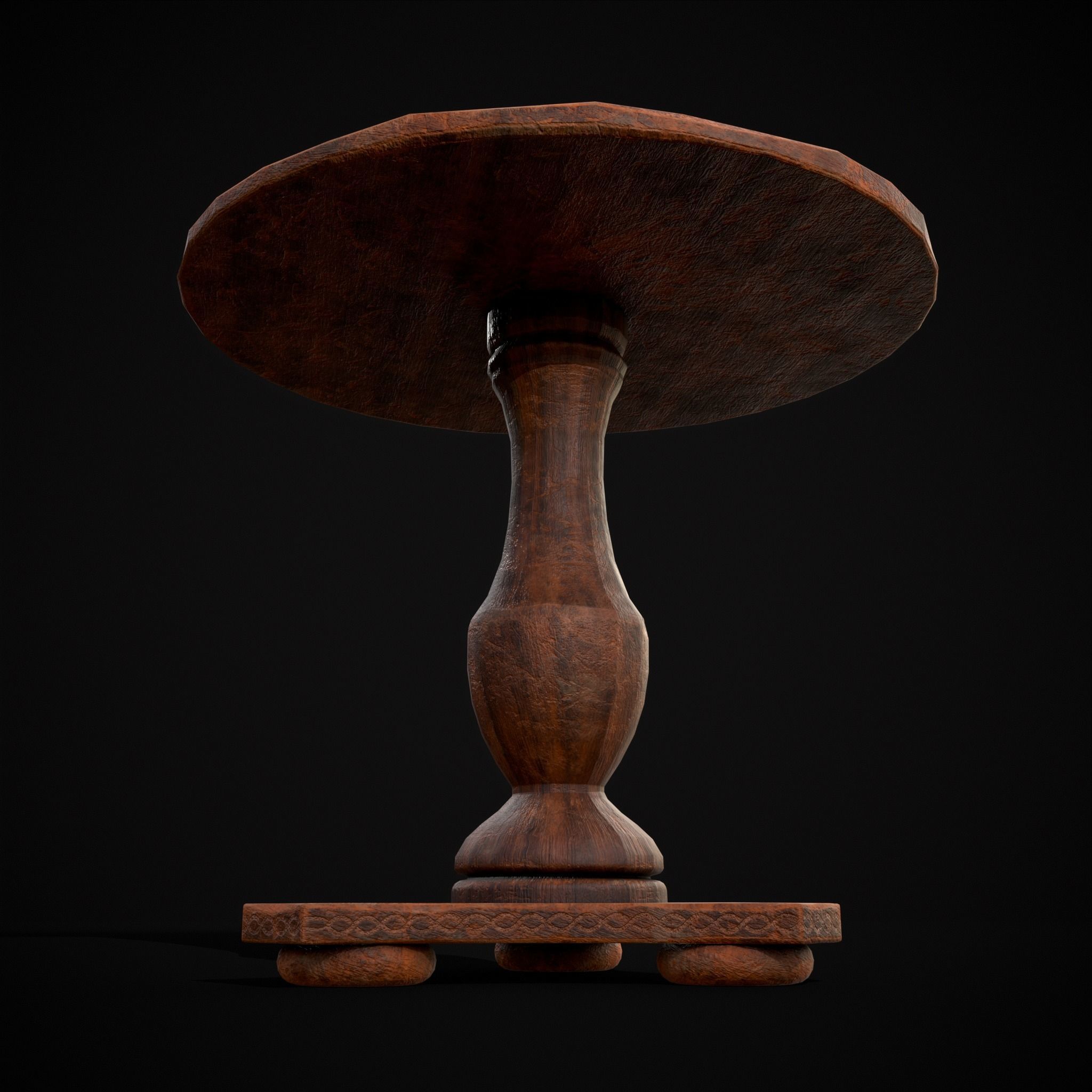 Round Worn Medieval Table Low-poly 3D model_7