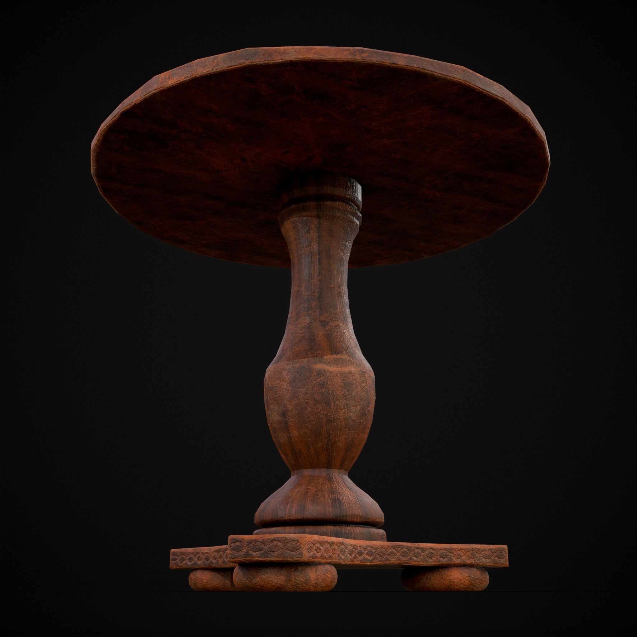 Round Worn Medieval Table Low-poly 3D model_15