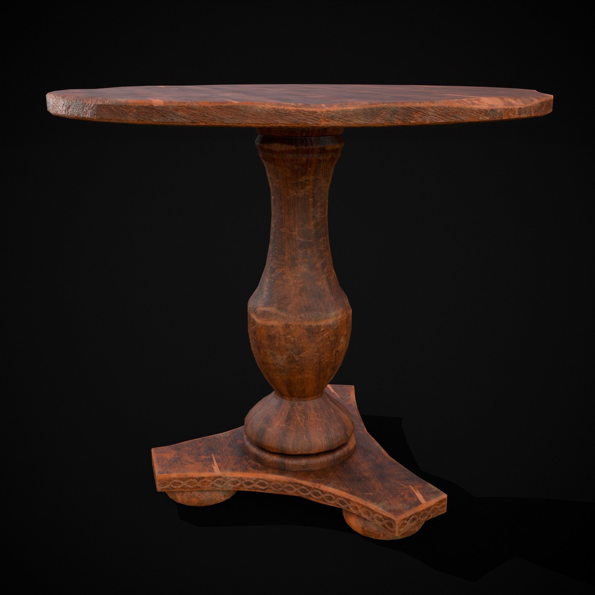 Round Worn Medieval Table Low-poly 3D model_19