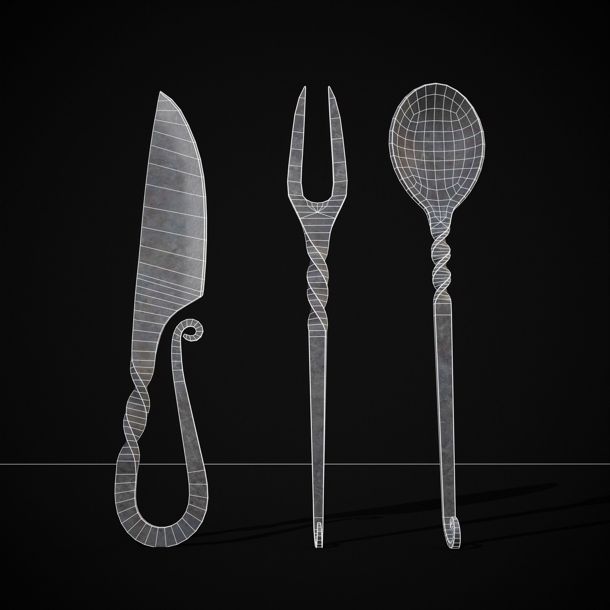 Iron Utensils Set Low-poly 3D model_6
