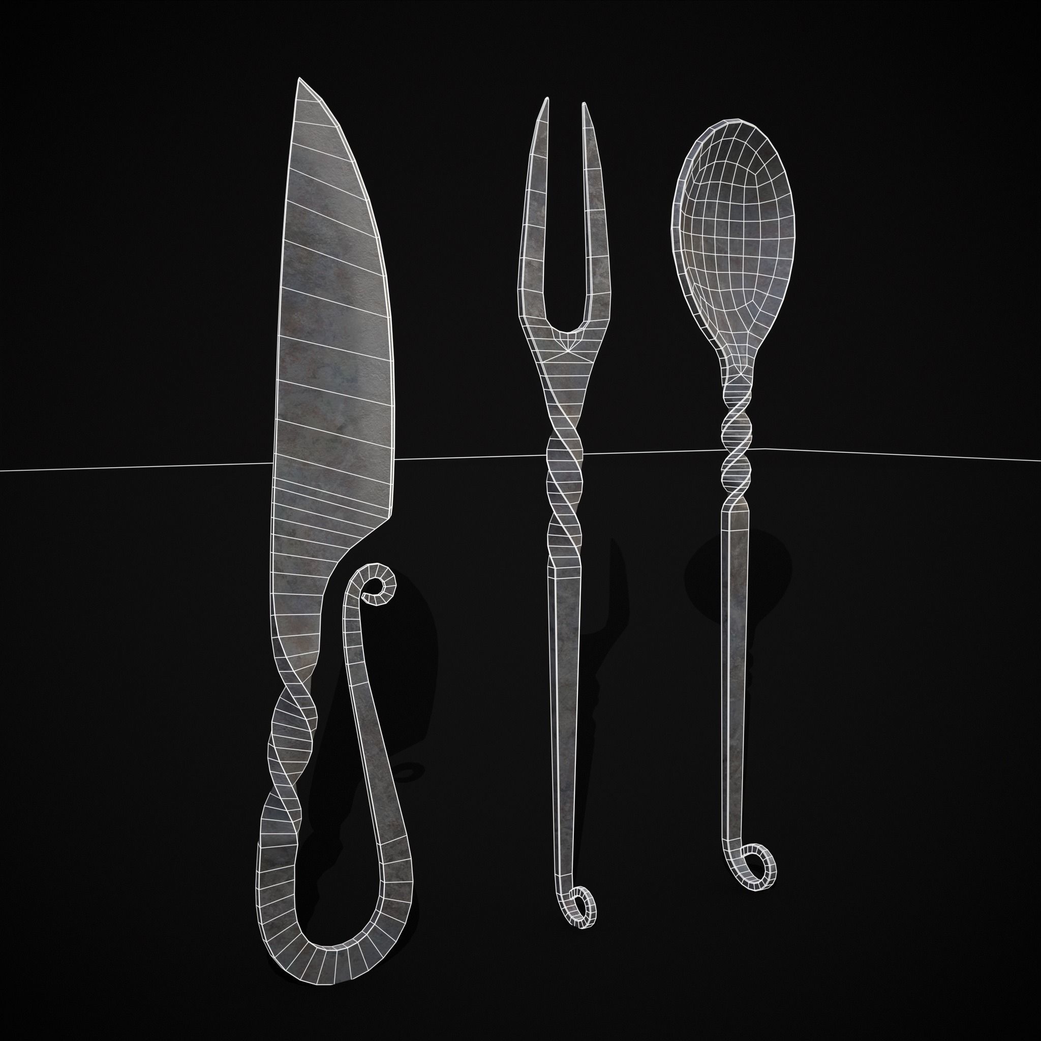 Iron Utensils Set Low-poly 3D model_20
