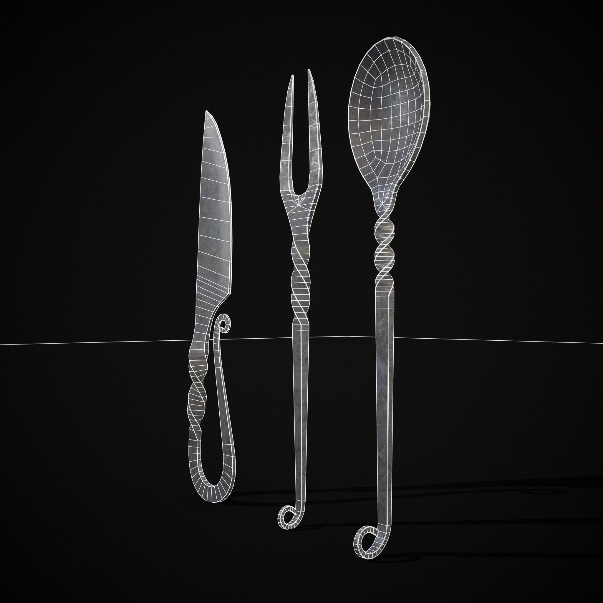 Iron Utensils Set Low-poly 3D model_22