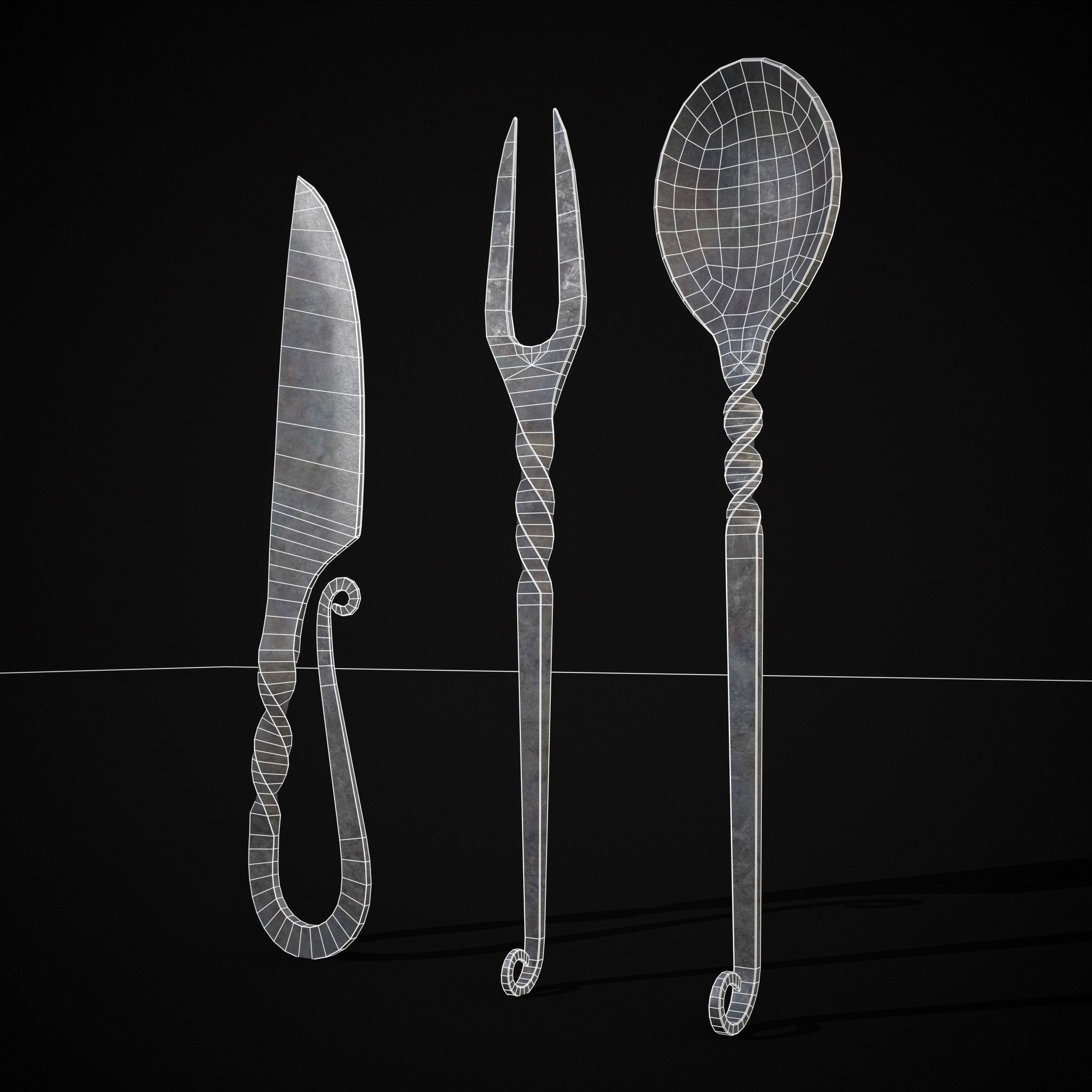 Iron Utensils Set Low-poly 3D model_2