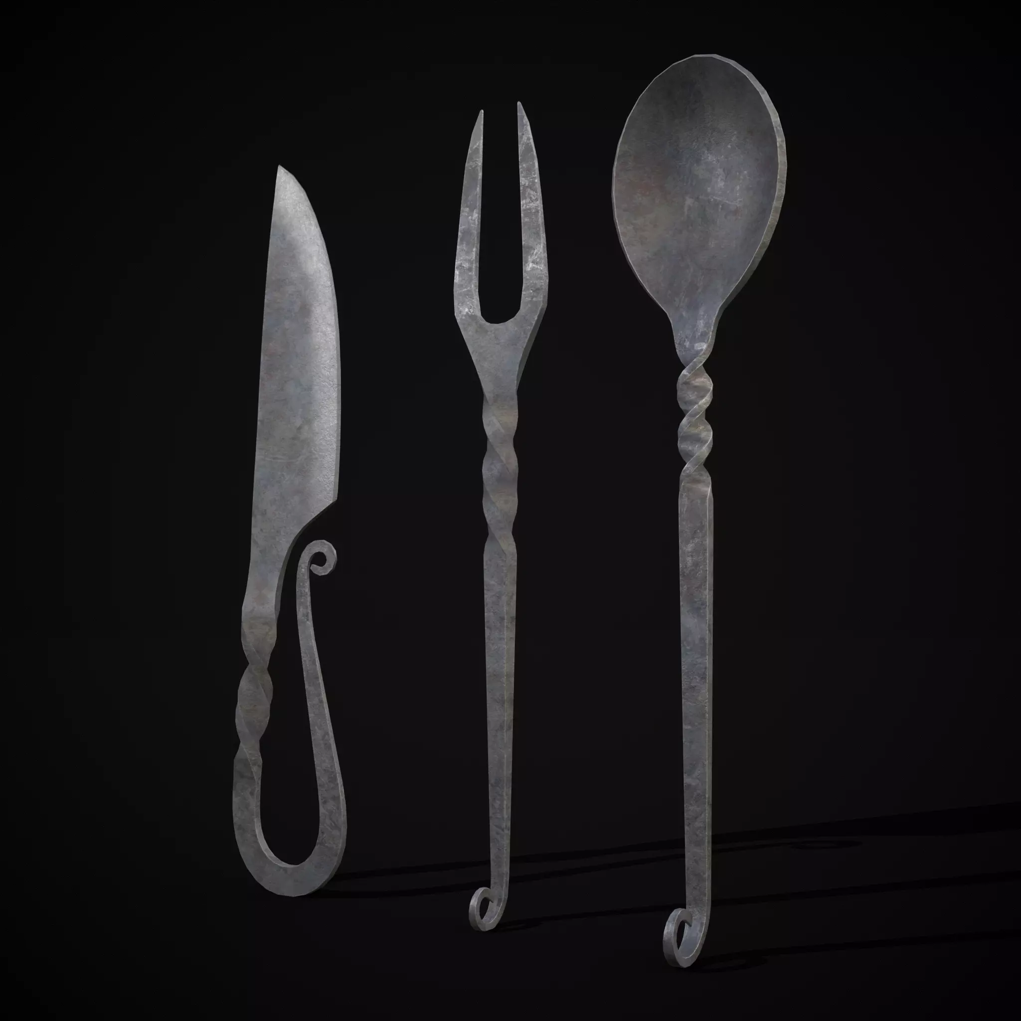 Iron Utensils Set Low-poly 3D model_0