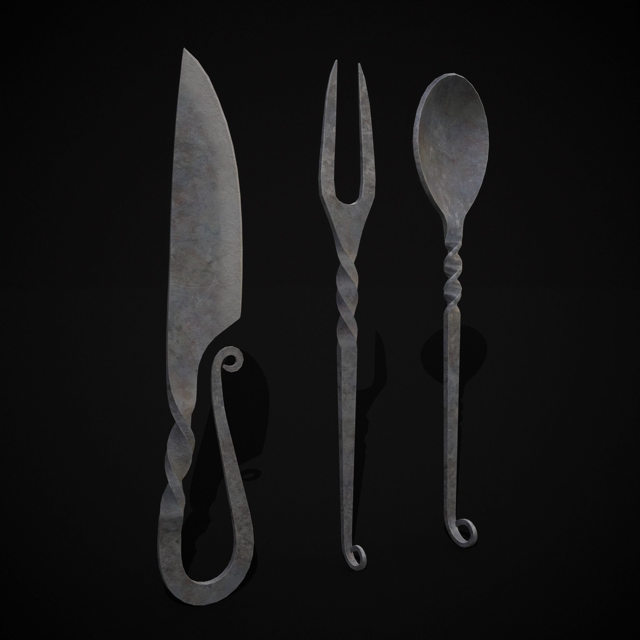 Iron Utensils Set Low-poly 3D model_19