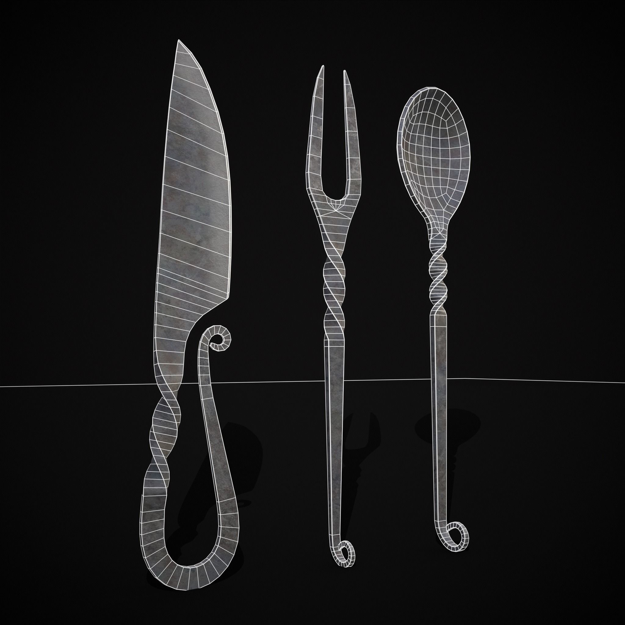 Iron Utensils Set Low-poly 3D model_4