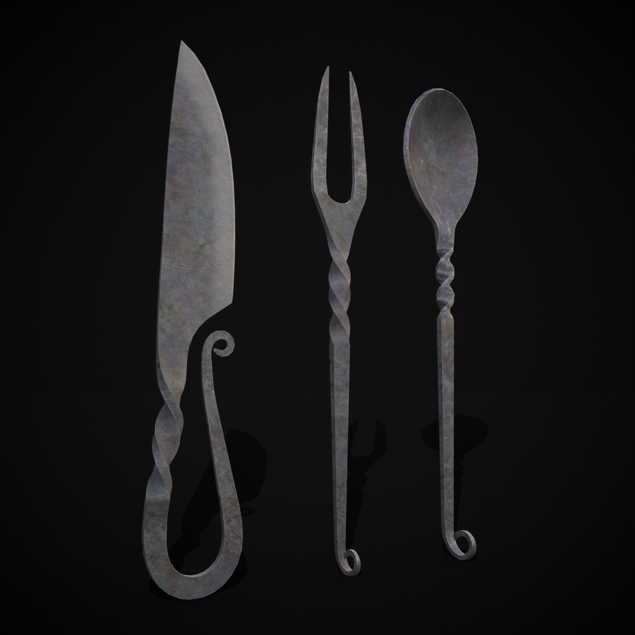 Iron Utensils Set Low-poly 3D model_3