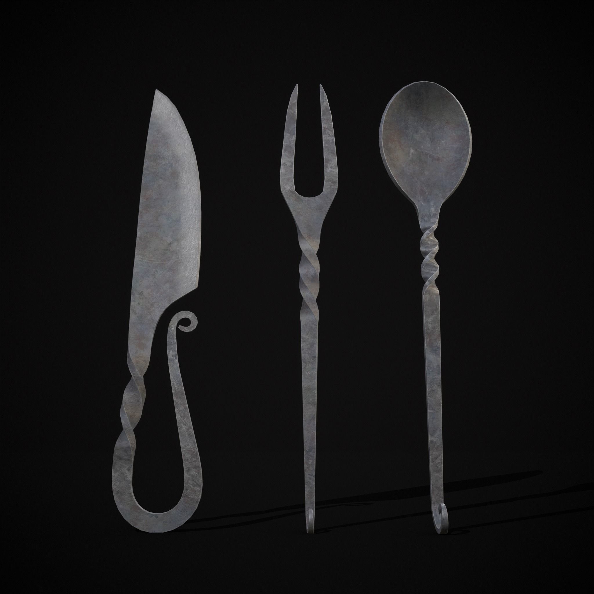 Iron Utensils Set Low-poly 3D model_5