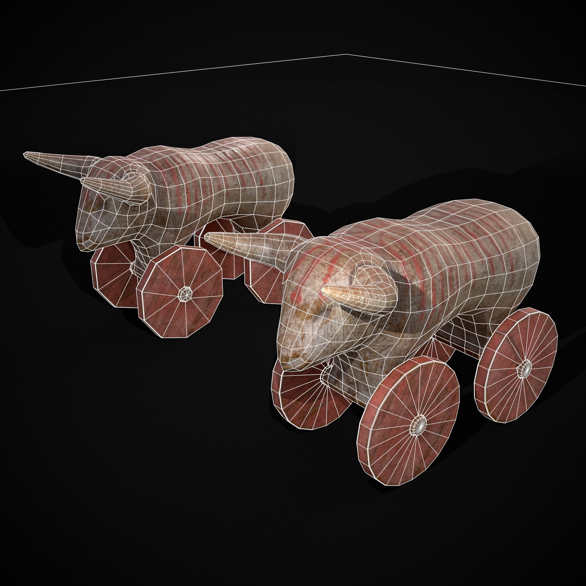 Vintage Carved Bull Toy Low-poly 3D model_4