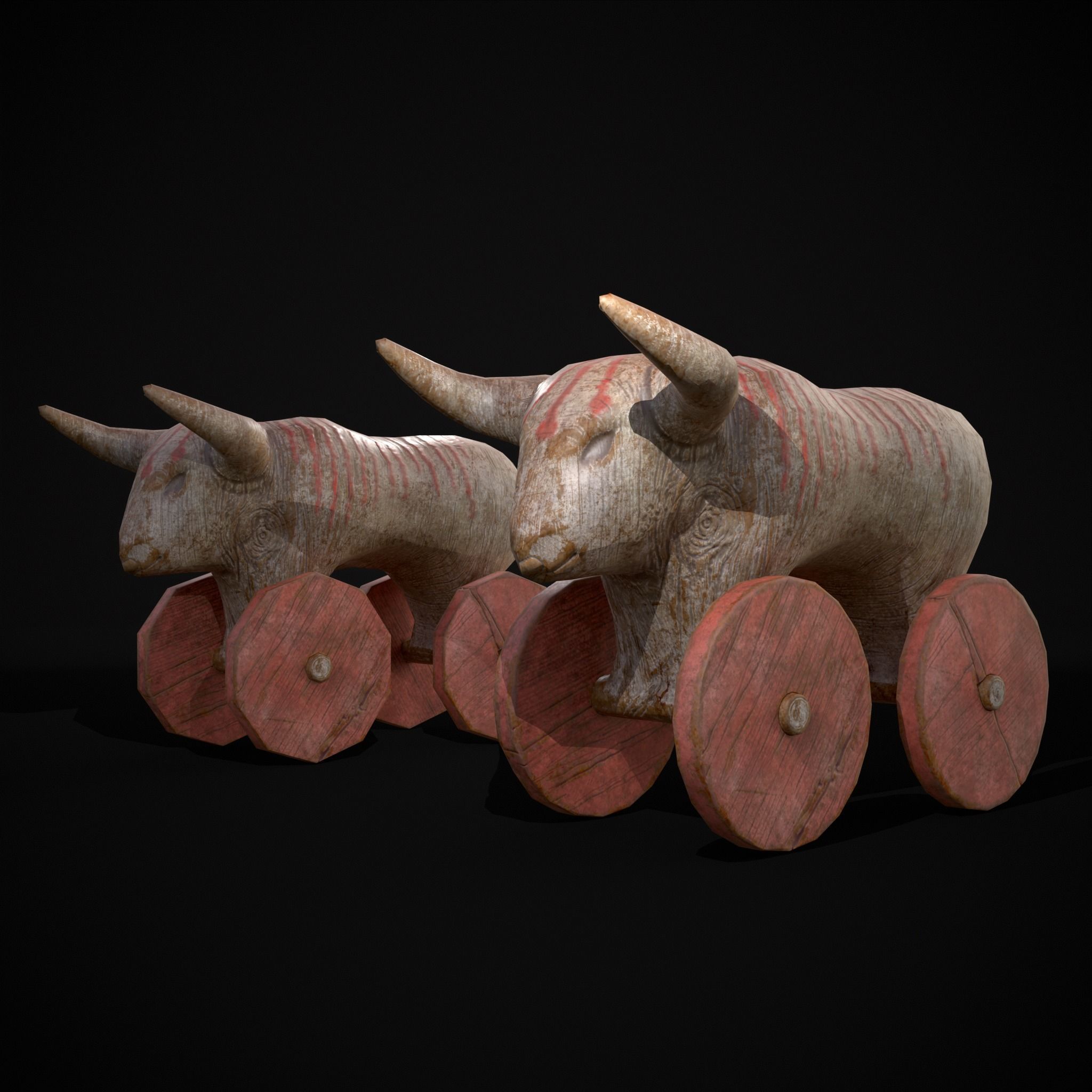 Vintage Carved Bull Toy Low-poly 3D model_17