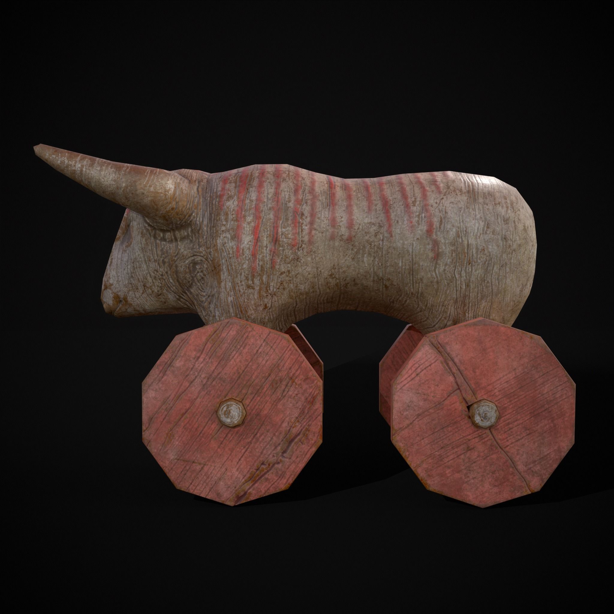 Vintage Carved Bull Toy Low-poly 3D model_9