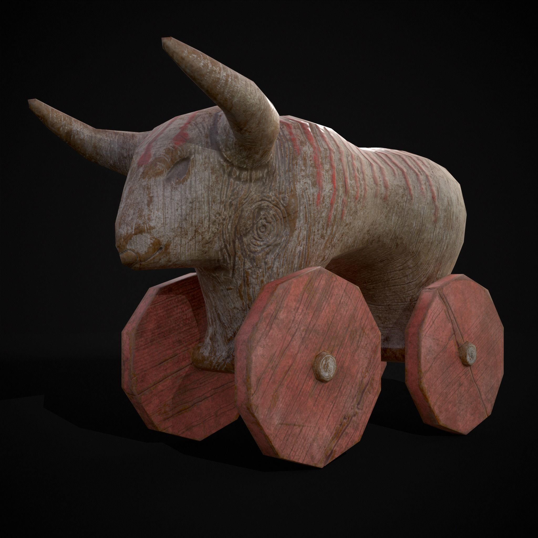 Vintage Carved Bull Toy Low-poly 3D model_5
