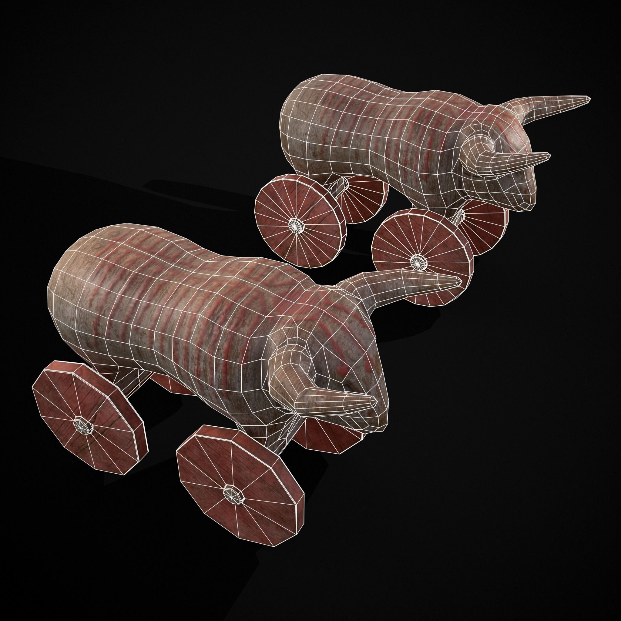 Vintage Carved Bull Toy Low-poly 3D model_16