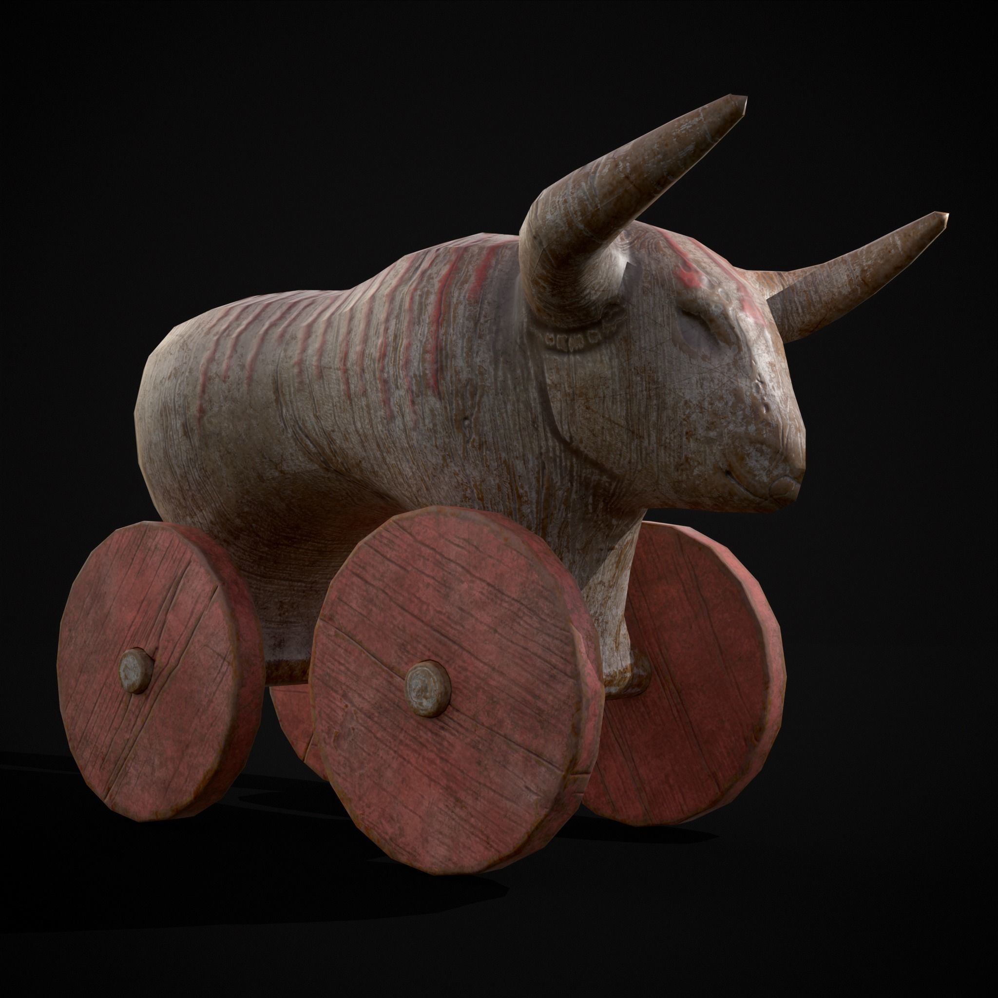 Vintage Carved Bull Toy Low-poly 3D model_11