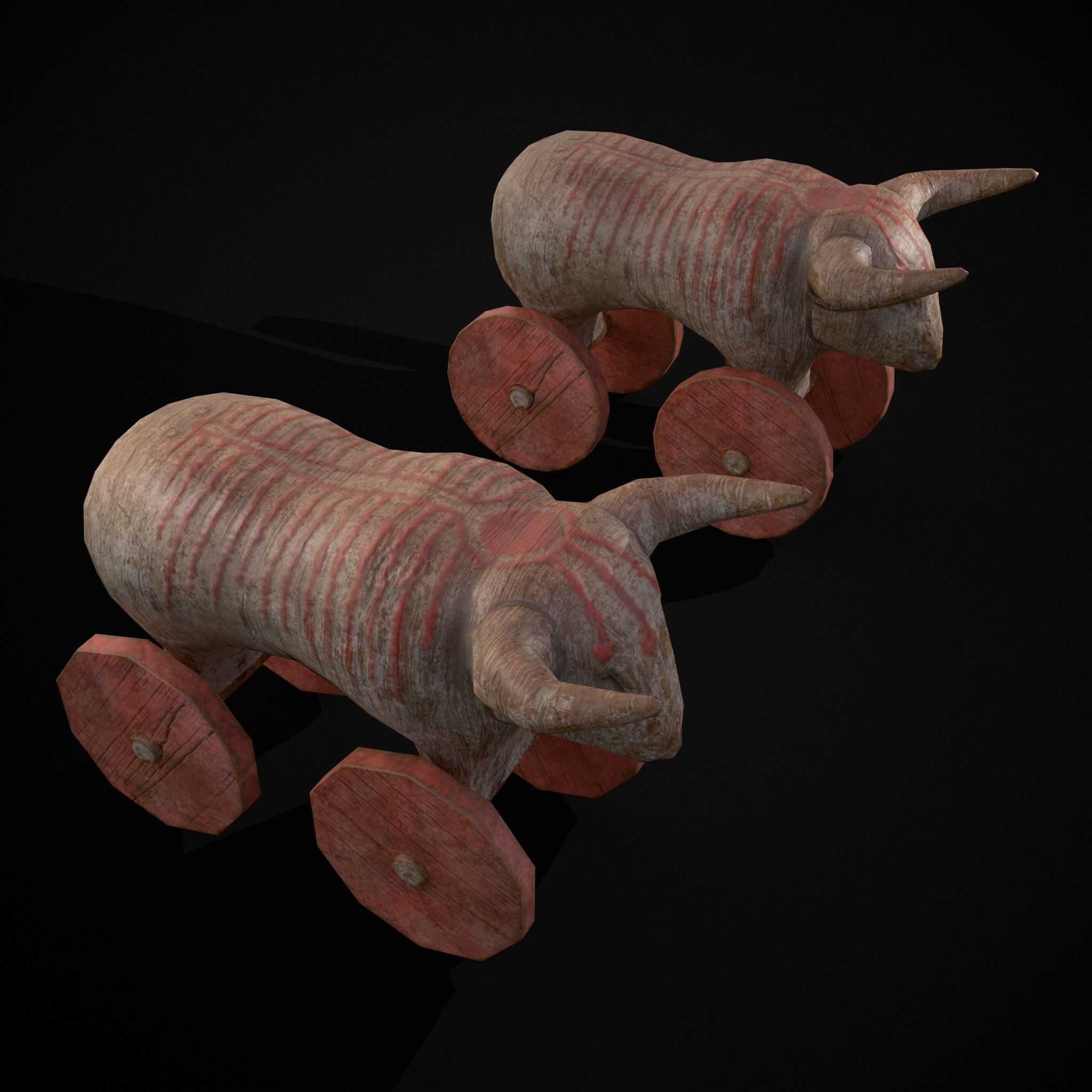 Vintage Carved Bull Toy Low-poly 3D model_15