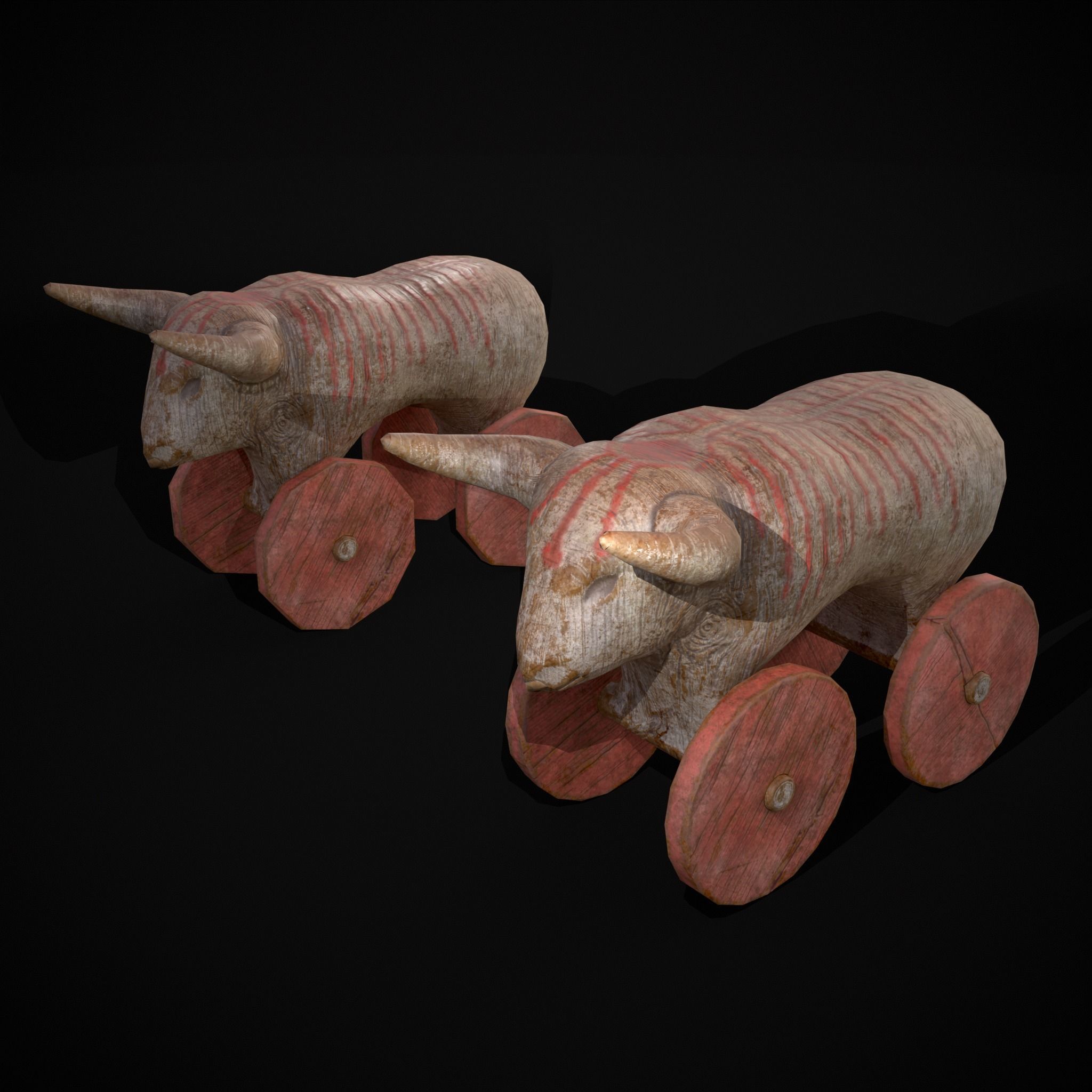 Vintage Carved Bull Toy Low-poly 3D model_3