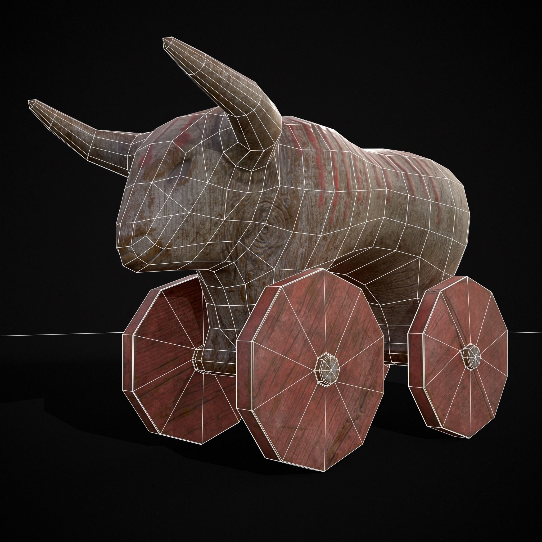 Vintage Carved Bull Toy Low-poly 3D model_6