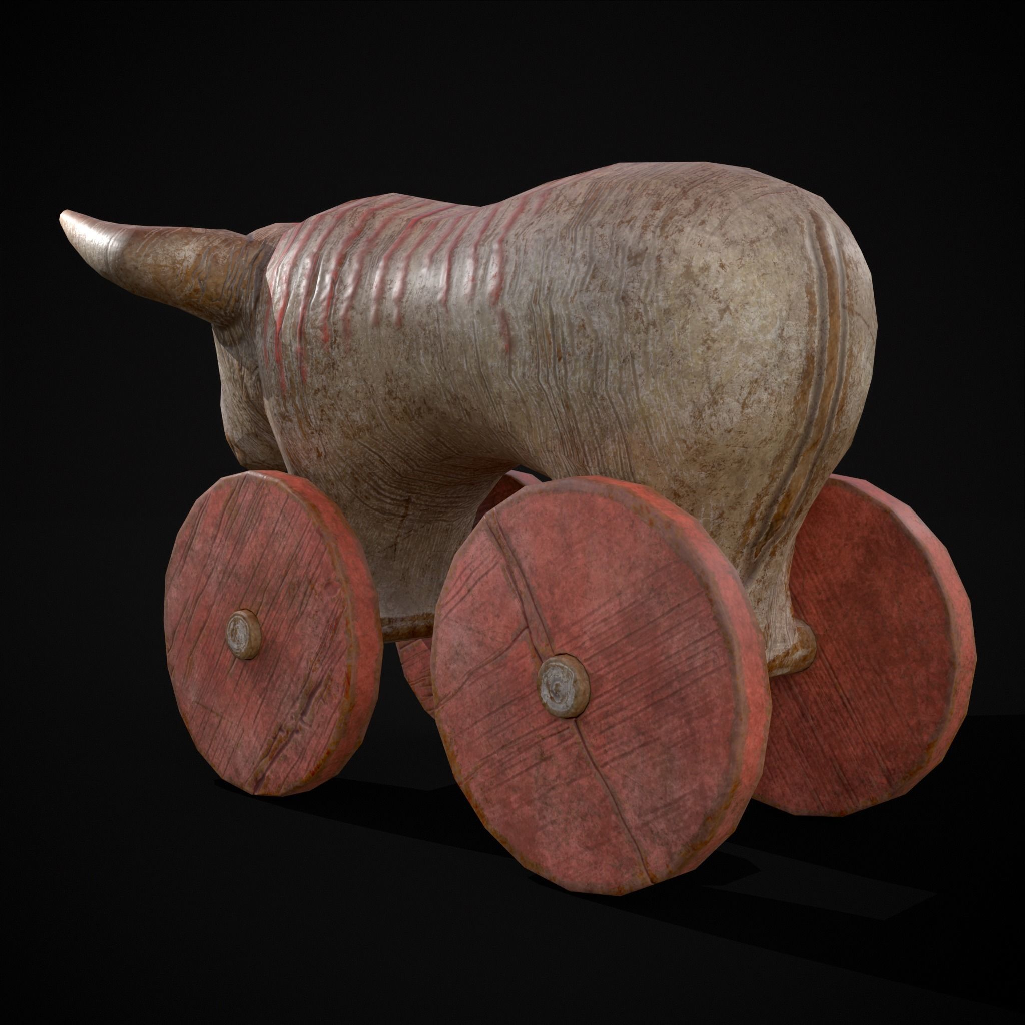 Vintage Carved Bull Toy Low-poly 3D model_13
