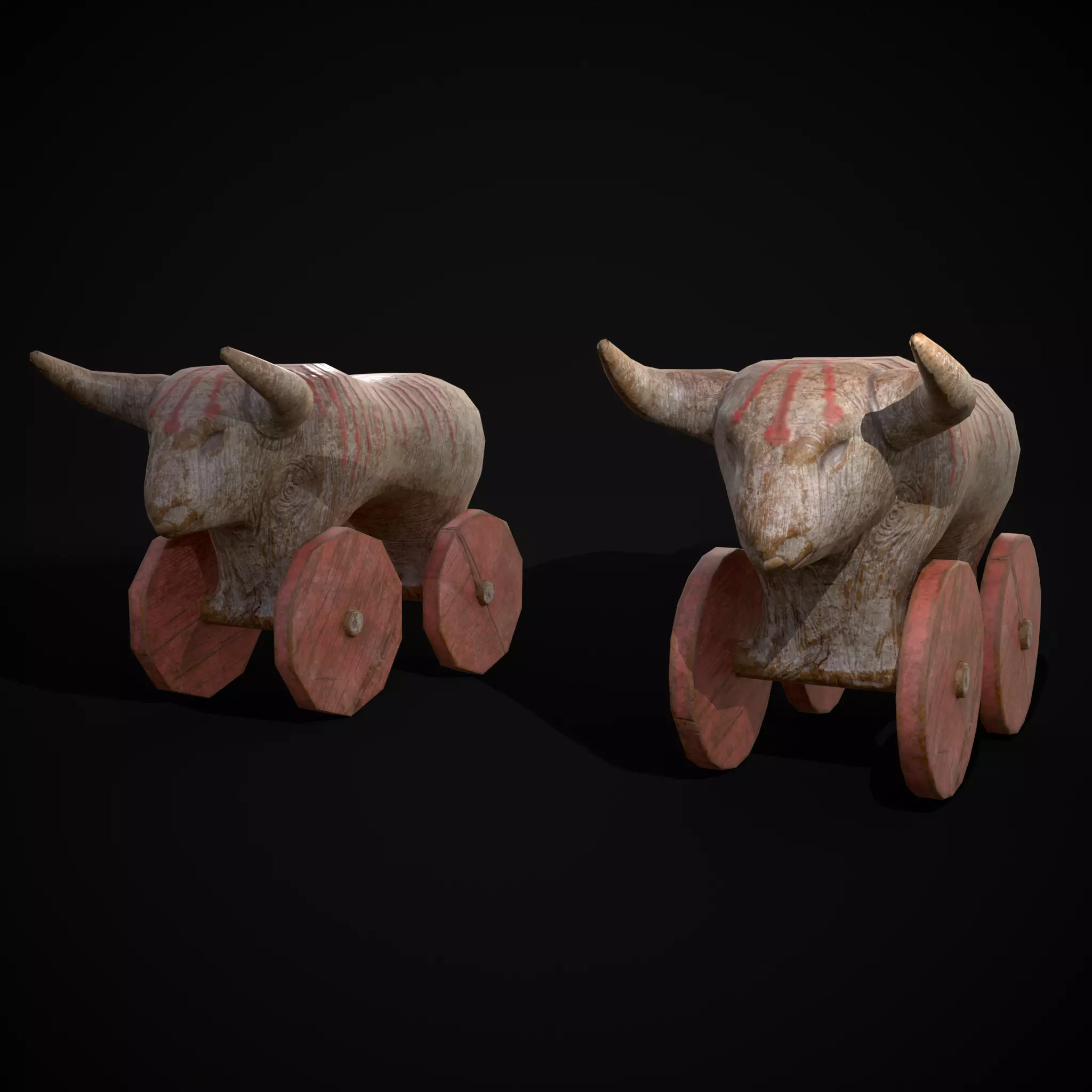 Vintage Carved Bull Toy Low-poly 3D model_0