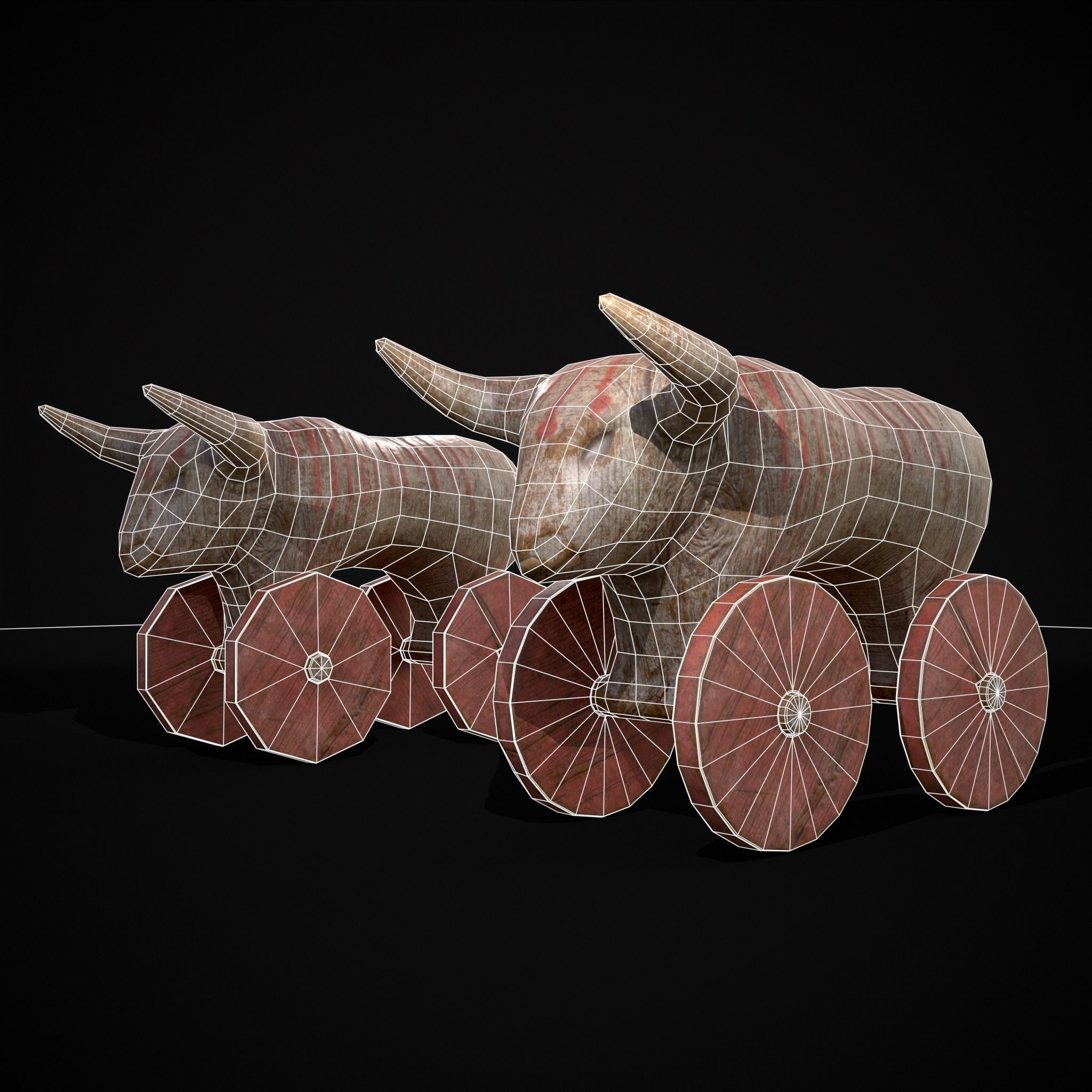Vintage Carved Bull Toy Low-poly 3D model_18