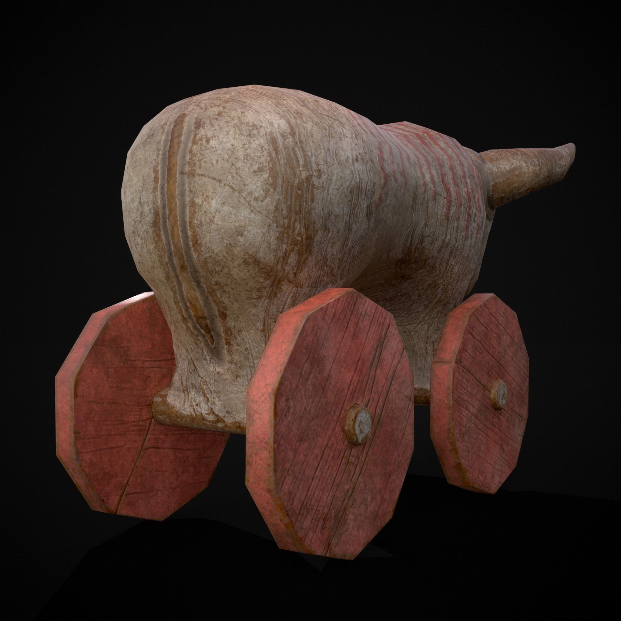 Vintage Carved Bull Toy Low-poly 3D model_7