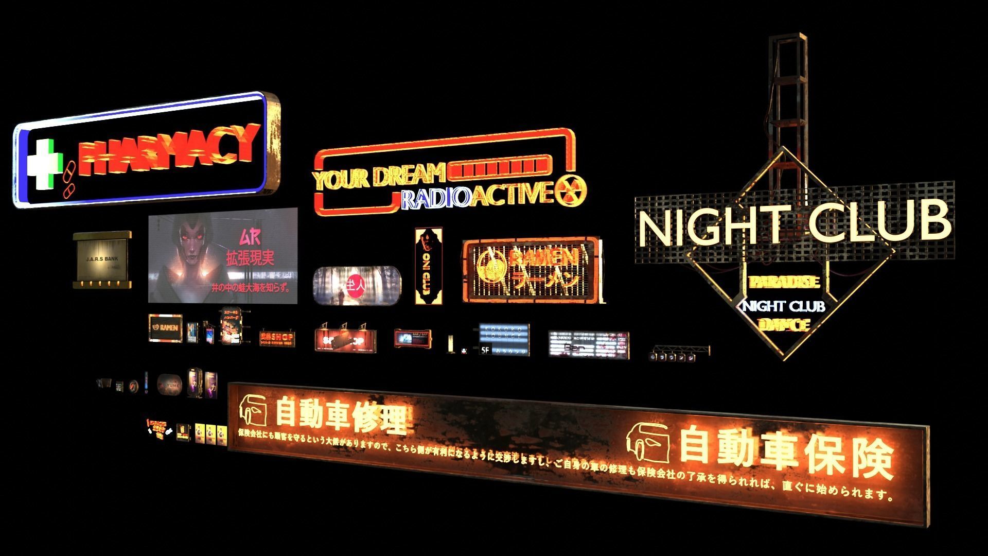 Neon SciFi Cyberpunk Signs 3D model_13