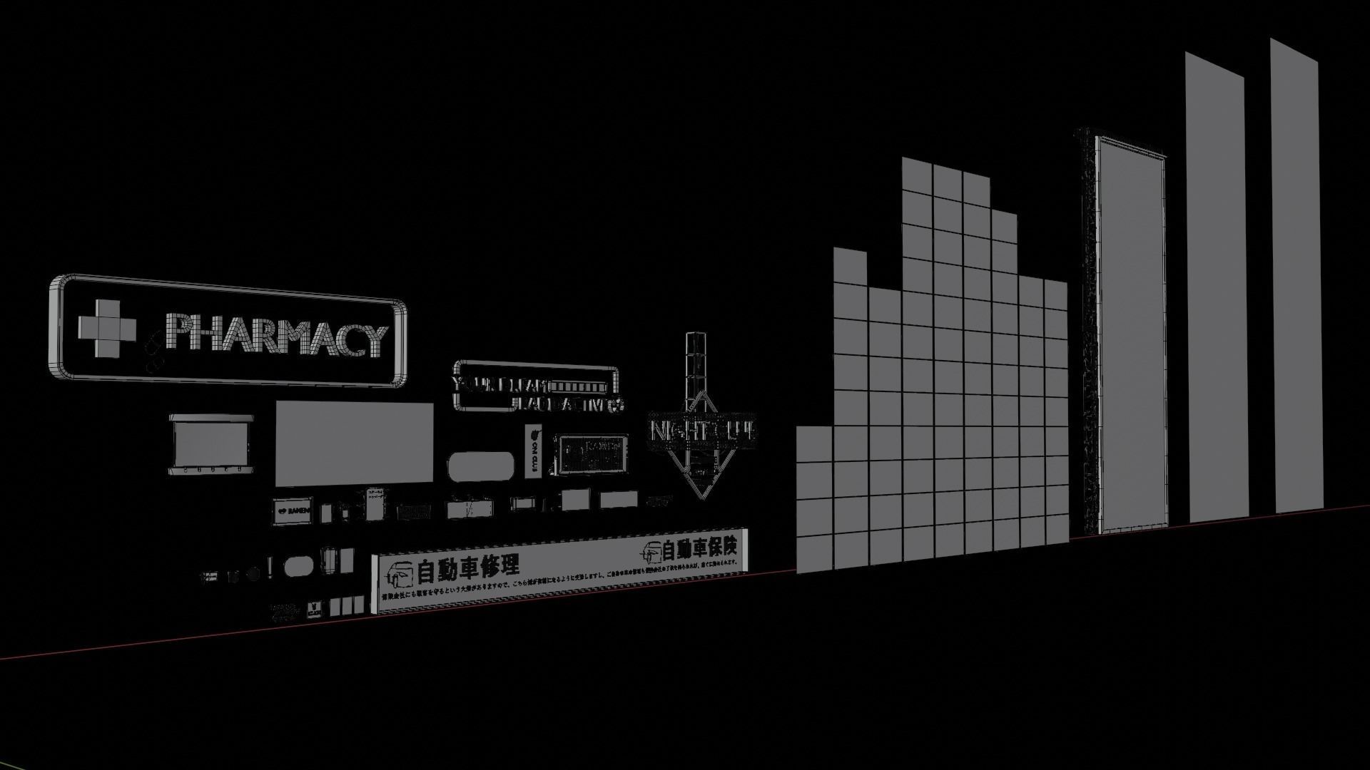 Neon SciFi Cyberpunk Signs 3D model_16