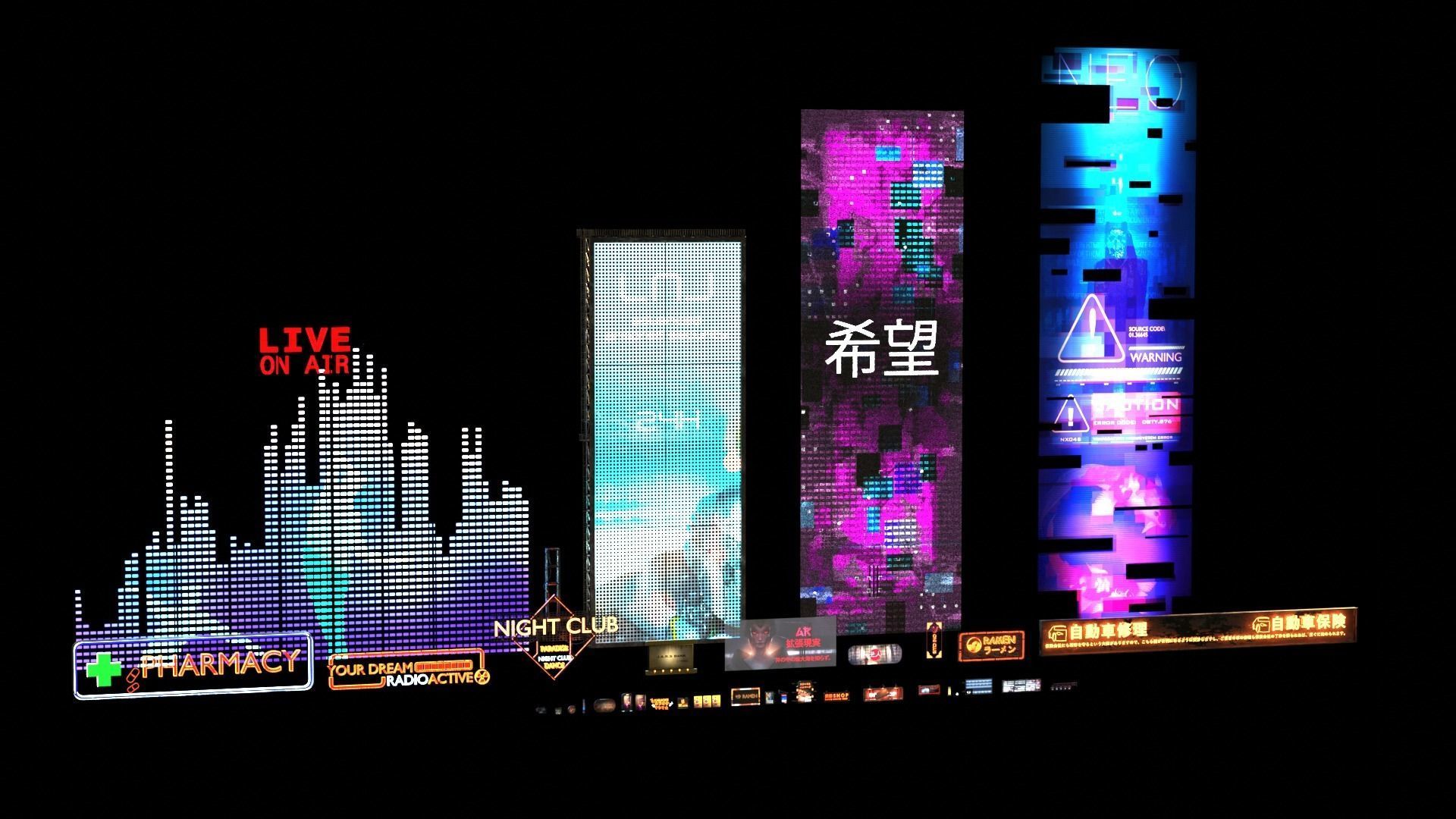 Neon SciFi Cyberpunk Signs 3D model_7