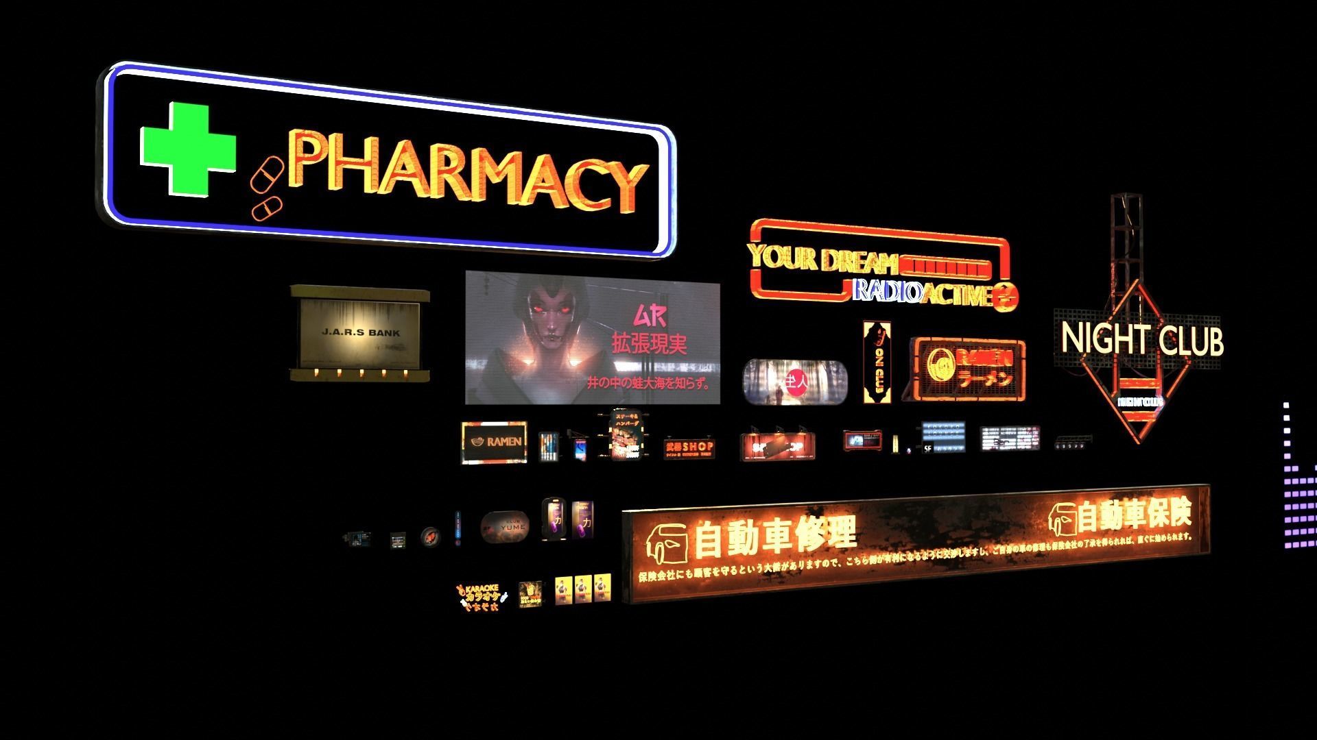 Neon SciFi Cyberpunk Signs 3D model_12
