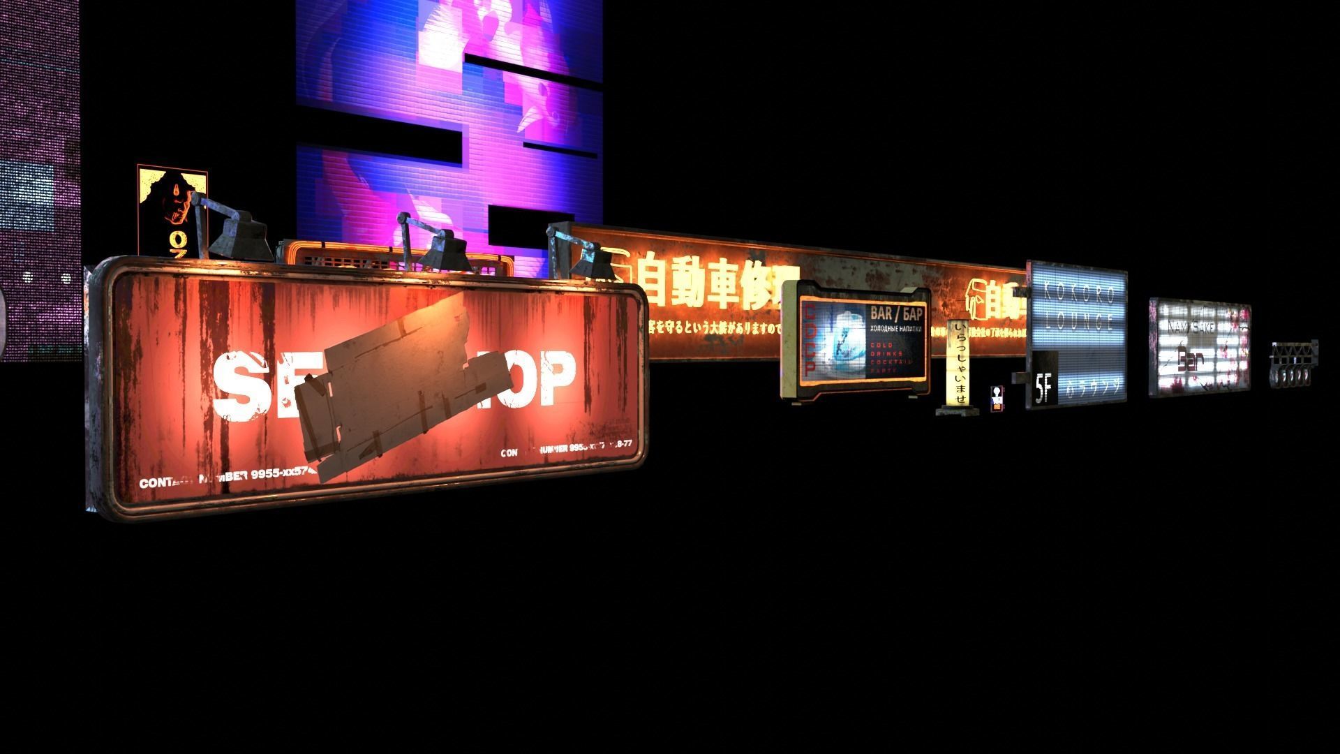 Neon SciFi Cyberpunk Signs 3D model_9