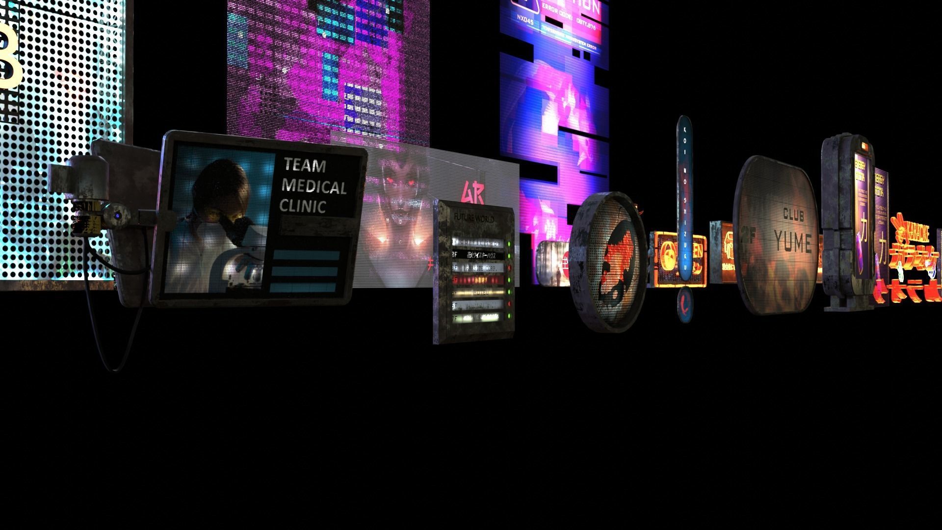 Neon SciFi Cyberpunk Signs 3D model_11
