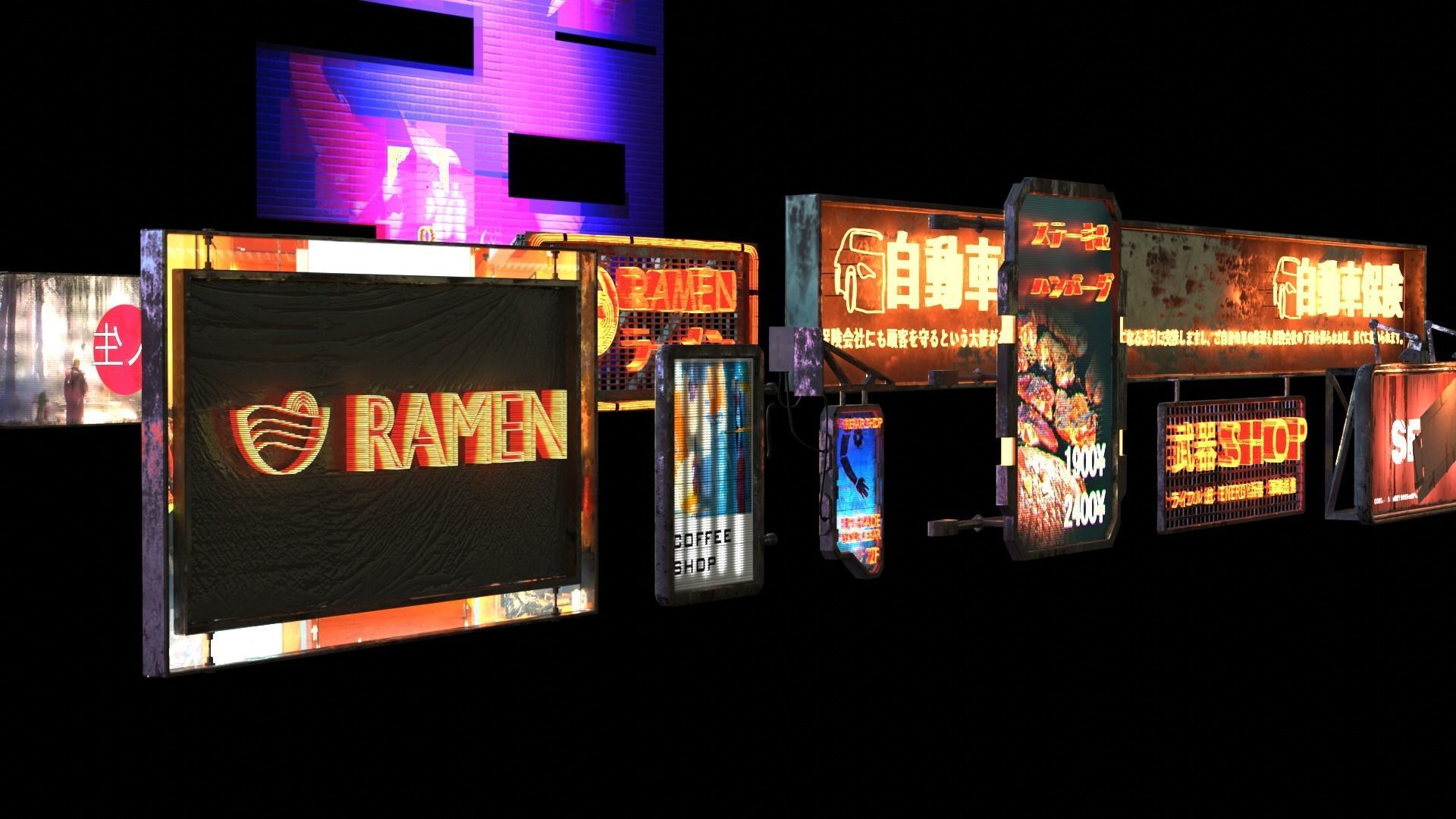 Neon SciFi Cyberpunk Signs 3D model_8