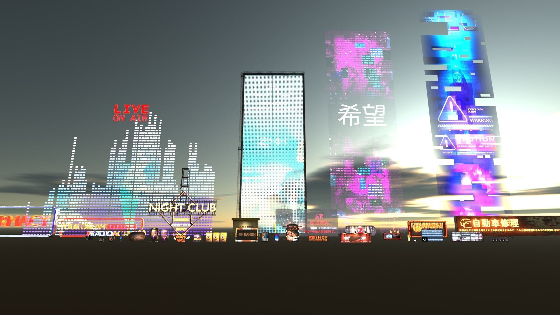 Neon SciFi Cyberpunk Signs 3D model_6